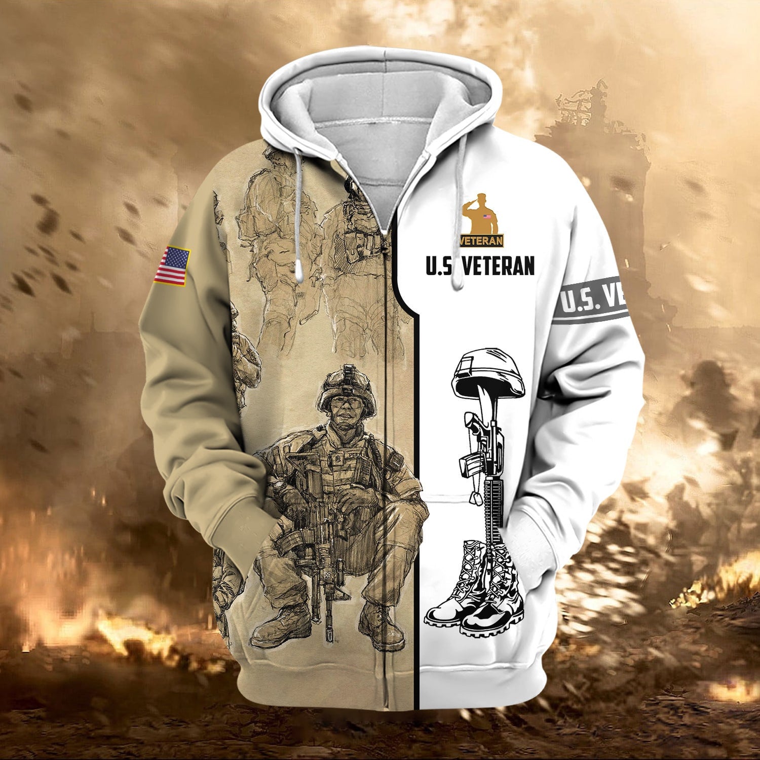 Premium Proudly Served US Veteran Zip Hoodie