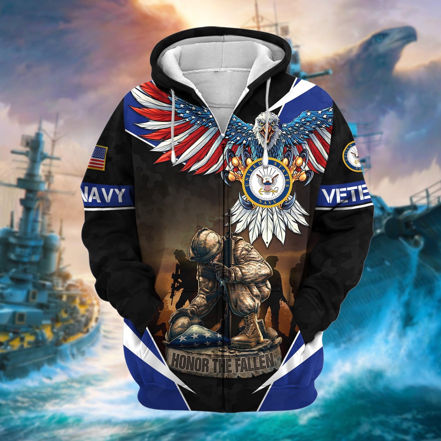 Premium Honor The Fallen US Veteran Zip Hoodie