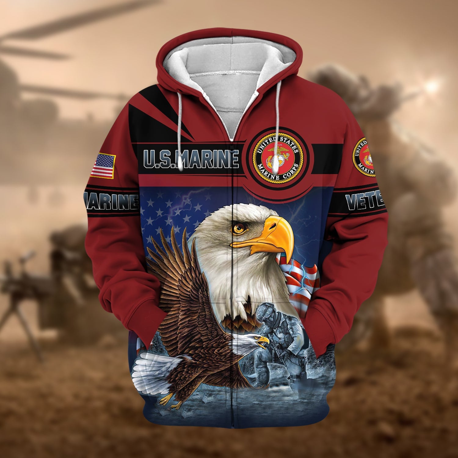 Unique US Veteran Eagle Zip Hoodie