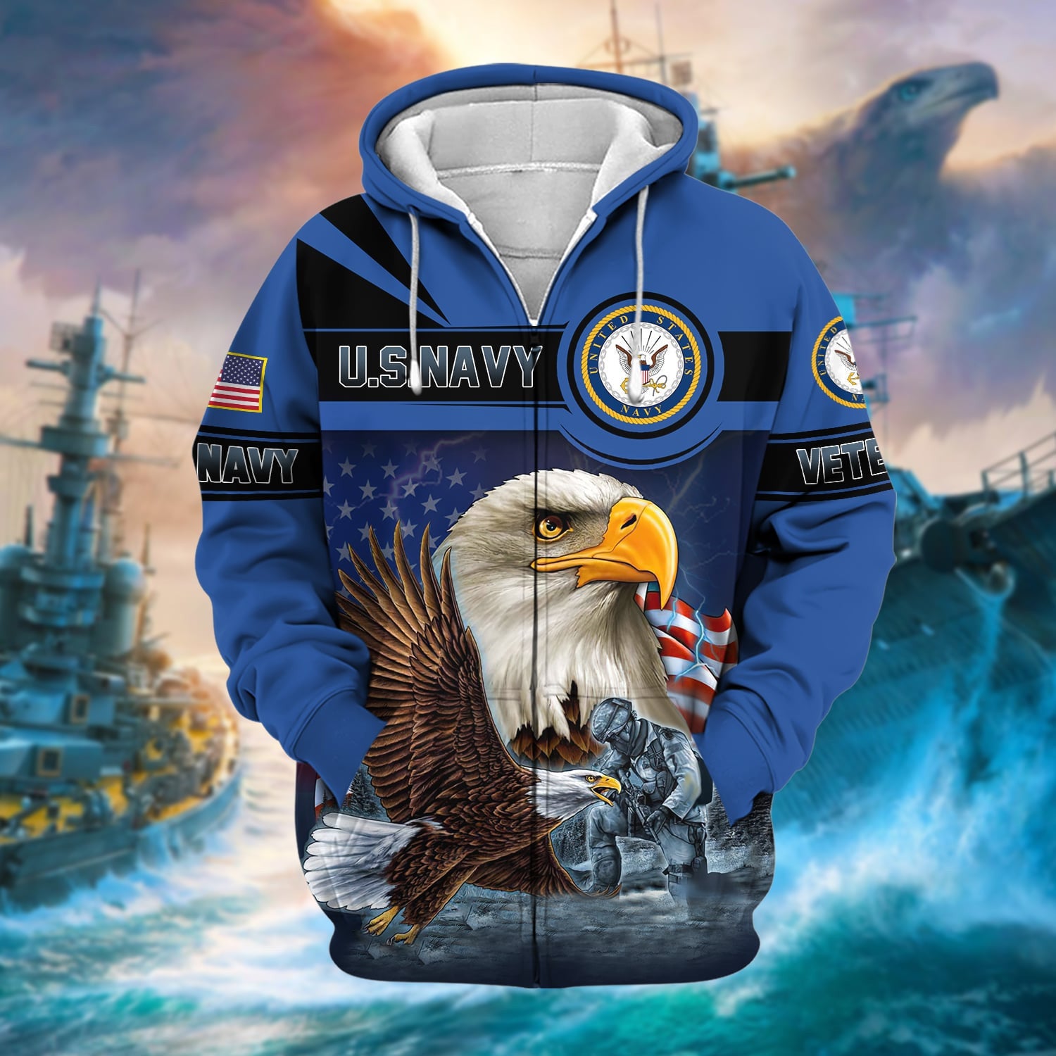 Unique US Veteran Eagle Zip Hoodie