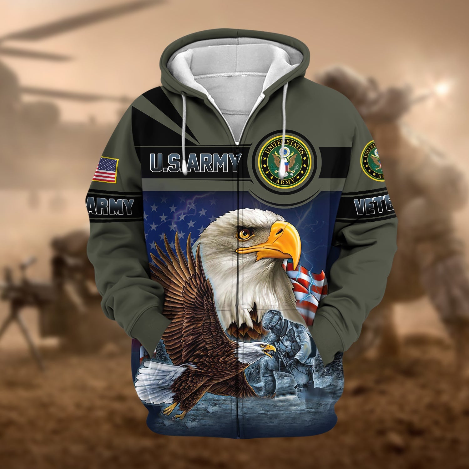 Unique US Veteran Eagle Zip Hoodie