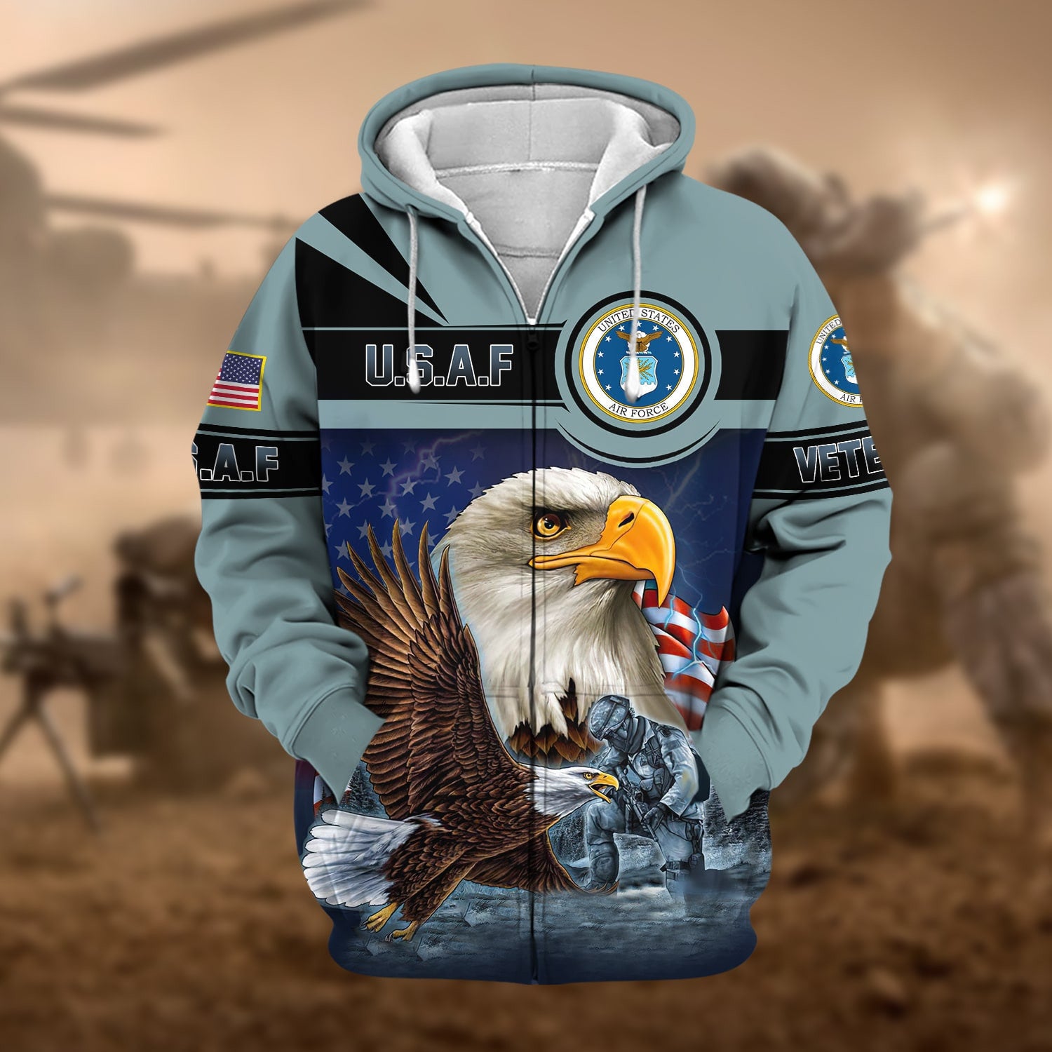 Unique US Veteran Eagle Zip Hoodie