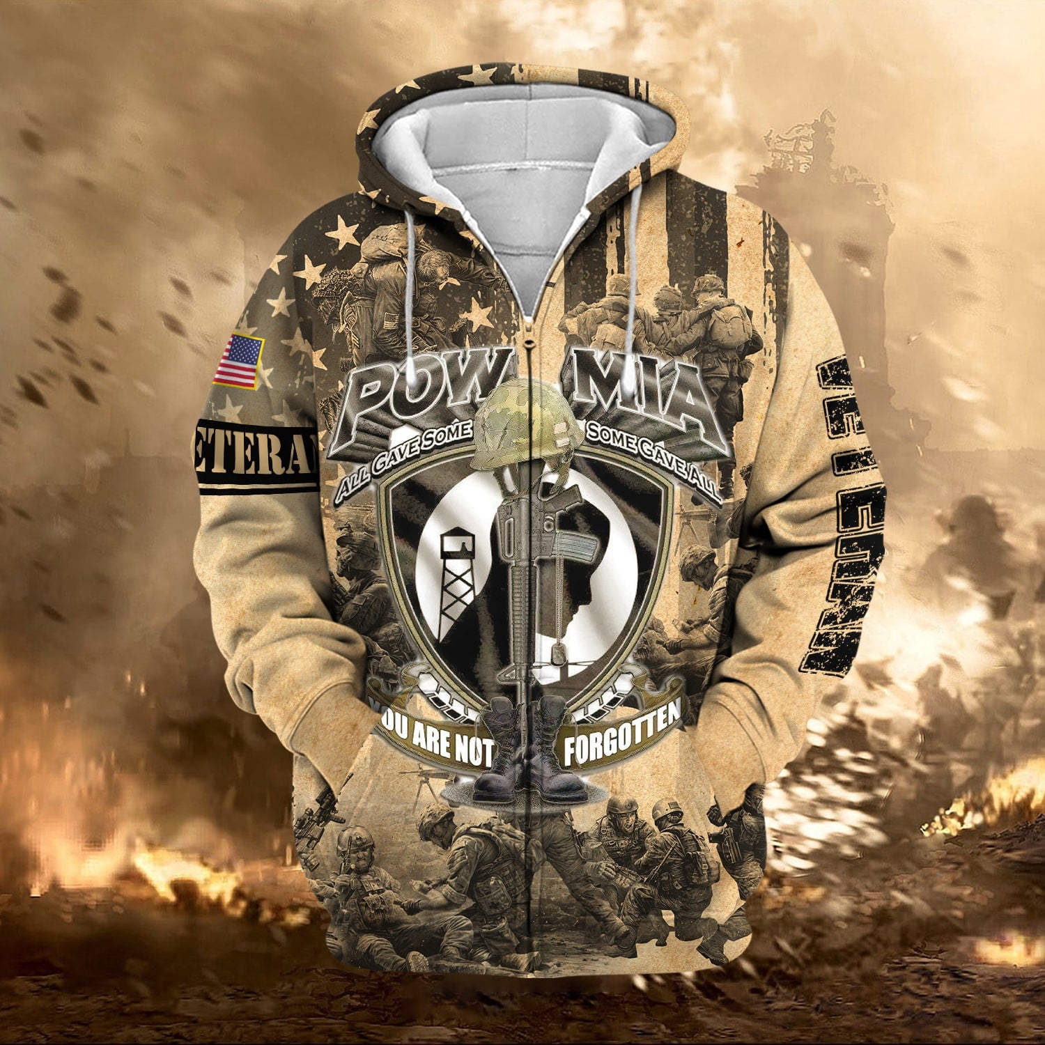 Premium Pow Mia US Veteran Zip Hoodie