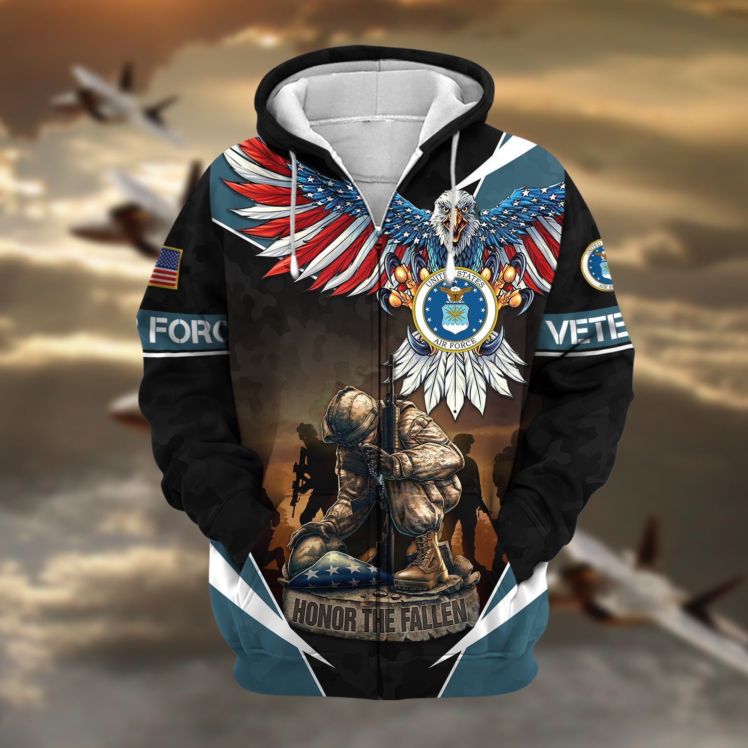 Premium Honor The Fallen US Veteran Zip Hoodie