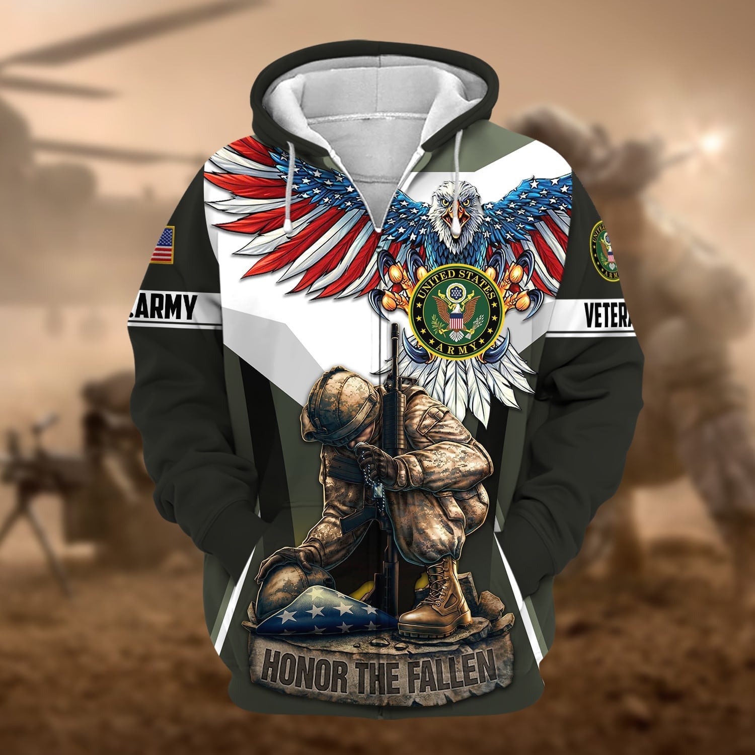 Premium Honor The Fallen US Veteran Zip Hoodie