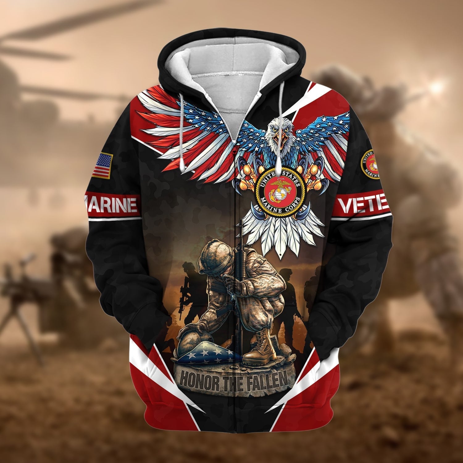 Premium Honor The Fallen US Veteran Zip Hoodie