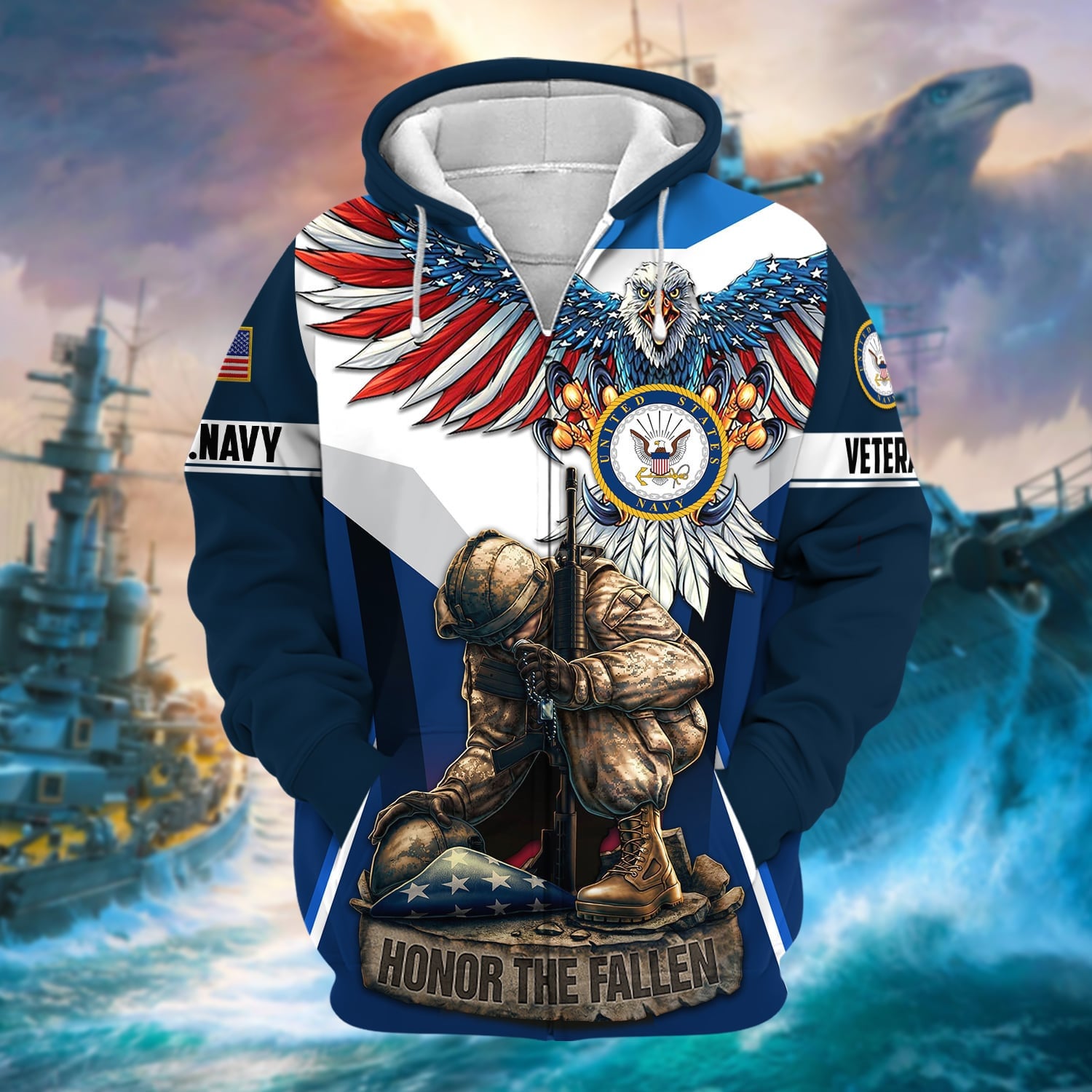 Premium Honor The Fallen US Veteran Zip Hoodie