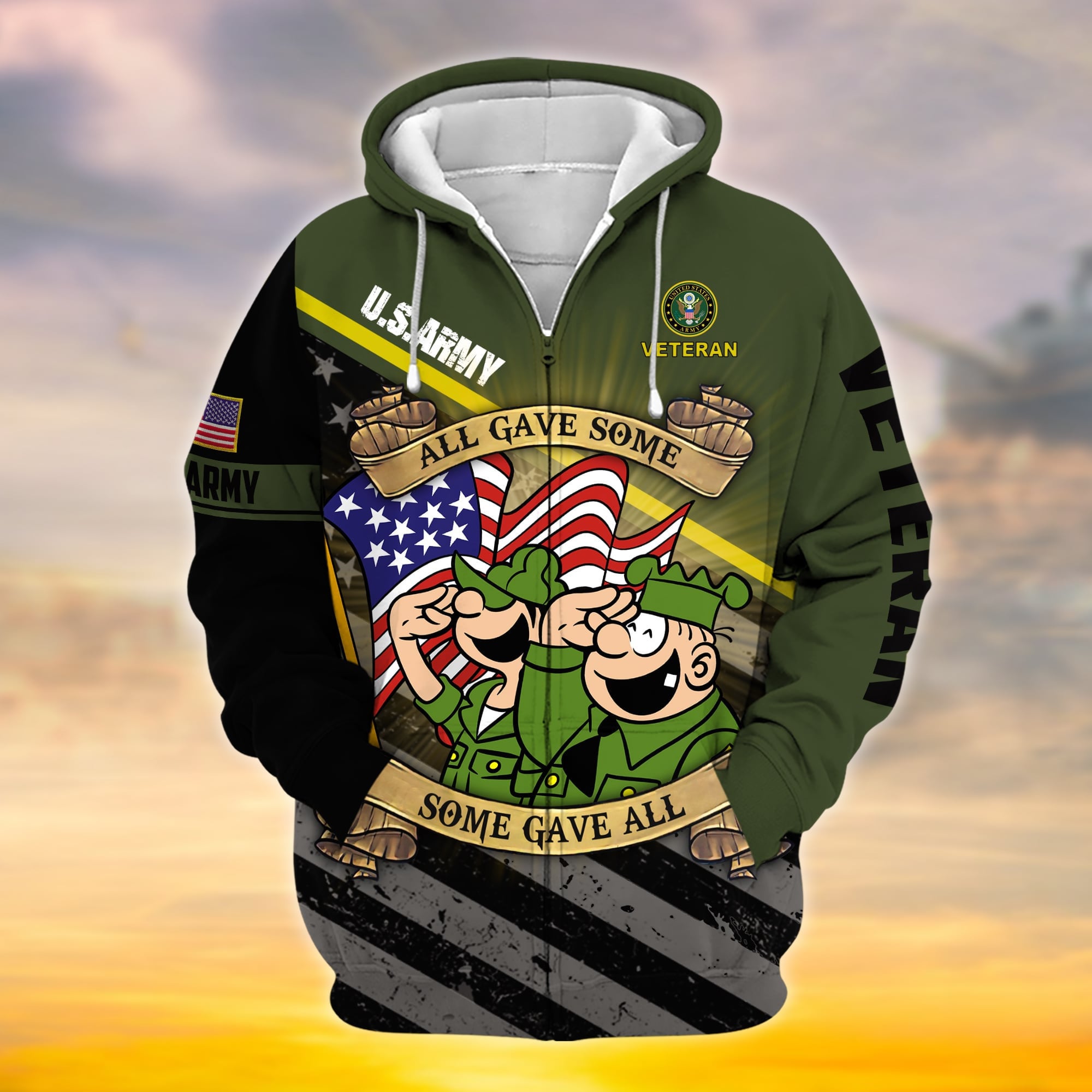 Premium Proudly Served Multiservice US Veteran Zip Hoodie