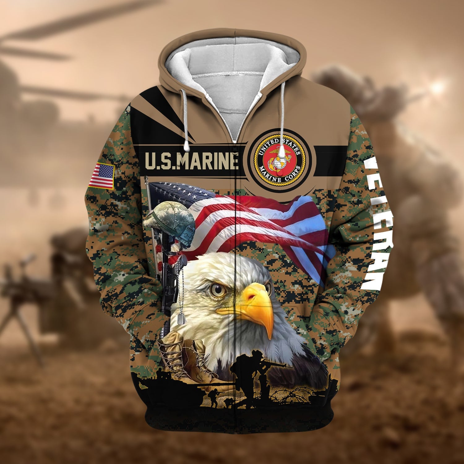 Premium Honoring All Who Served US Veteran Zip Hoodie
