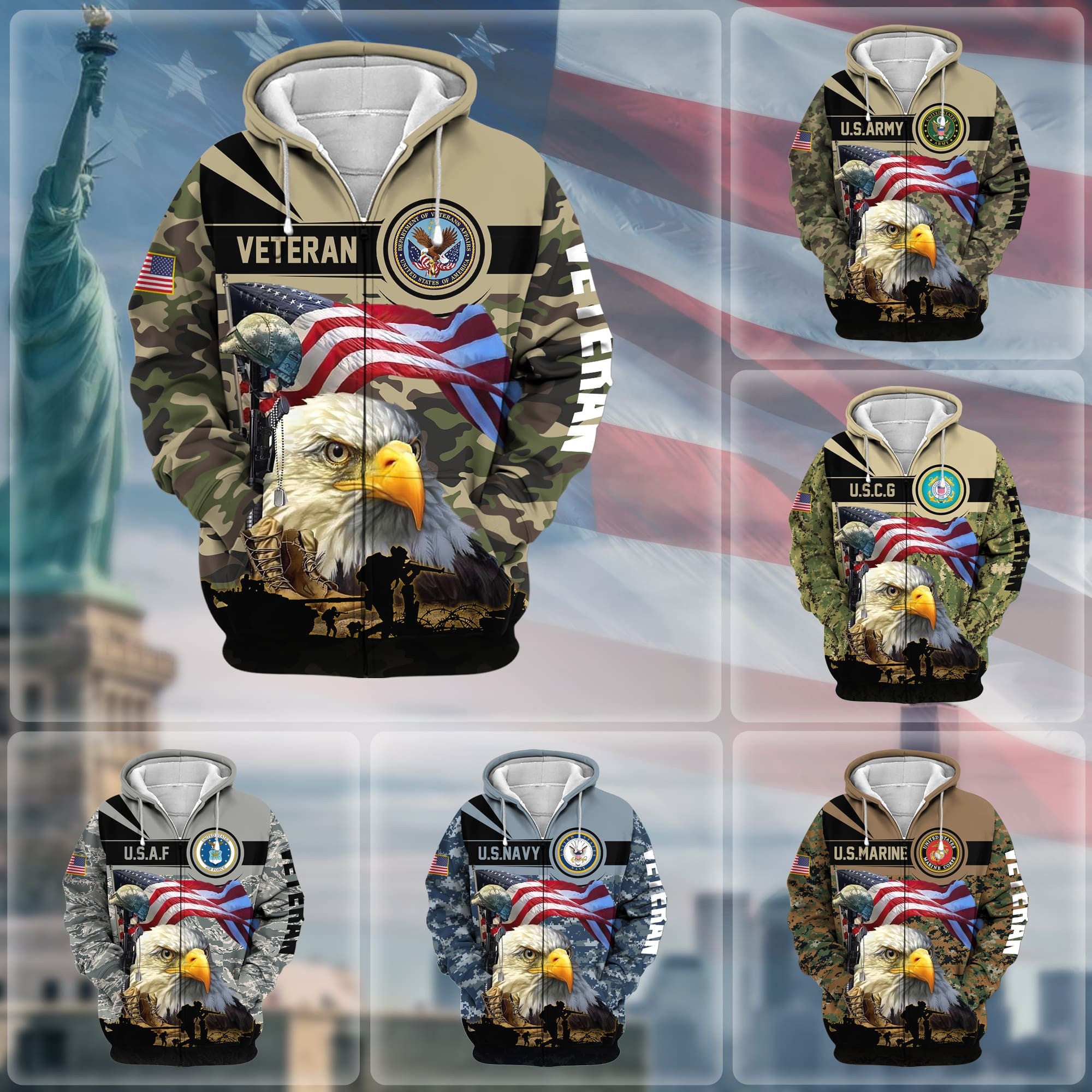 Premium Honoring All Who Served US Veteran Zip Hoodie