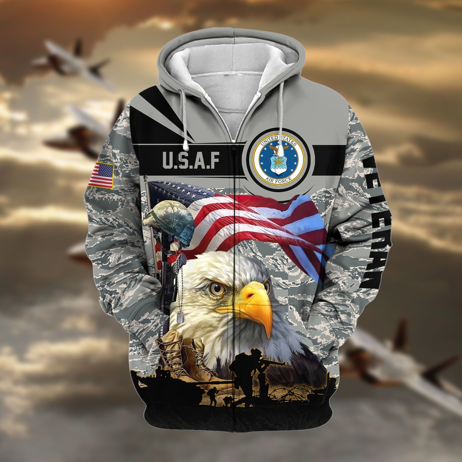 Premium Honoring All Who Served US Veteran Zip Hoodie