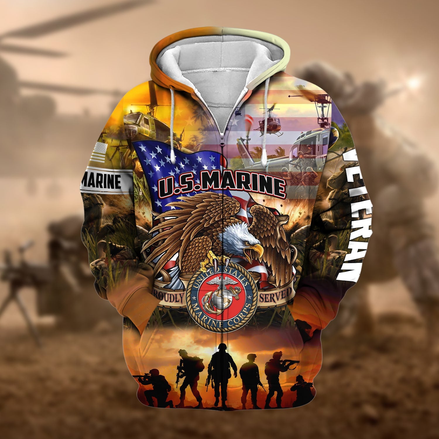 Premium Honoring All Who Served US Veteran Zip Hoodie