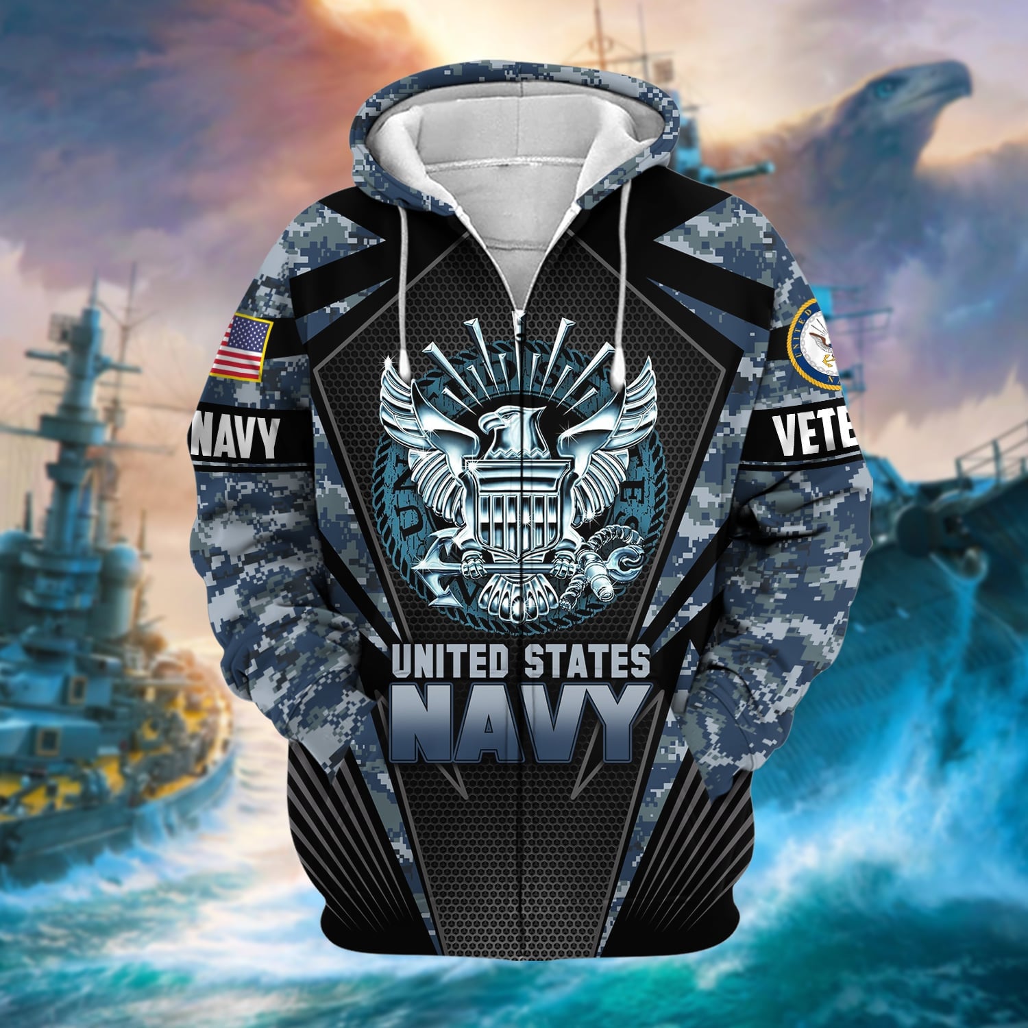 Unique Camo Soldiers US Veteran Zip Hoodie
