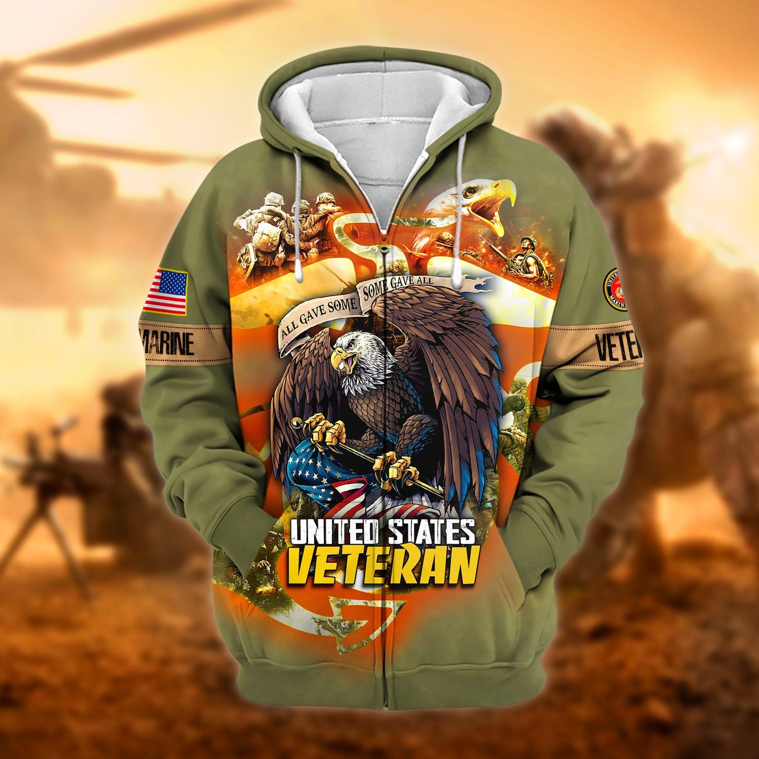 Unique All Gave Some US Veteran Zip Hoodie