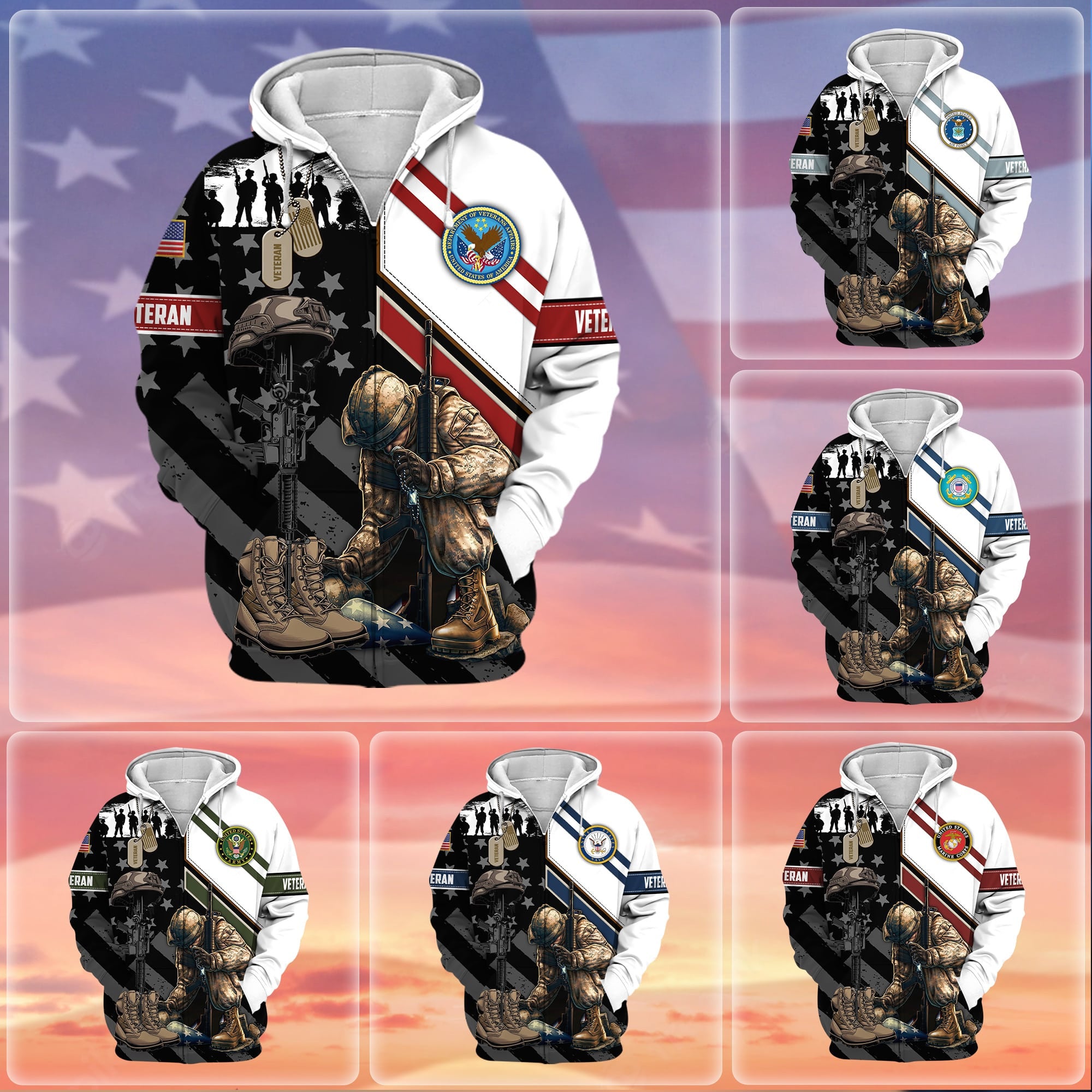 Unique Honoring All Who Served US Veteran Zip Hoodie