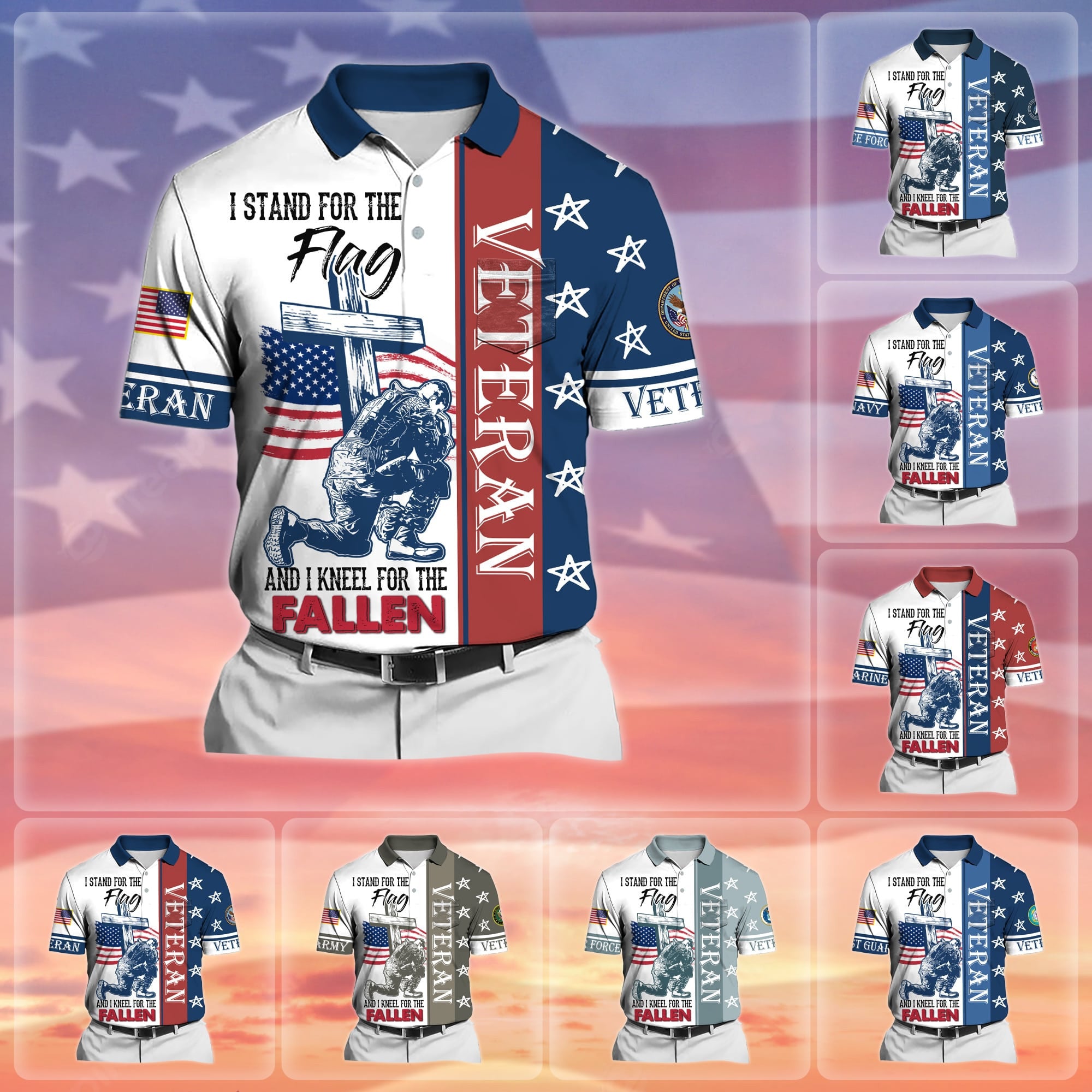 Premium I Stand For The Flag And I Kneel For The Fallen US Veteran Polo Shirt With Pocket
