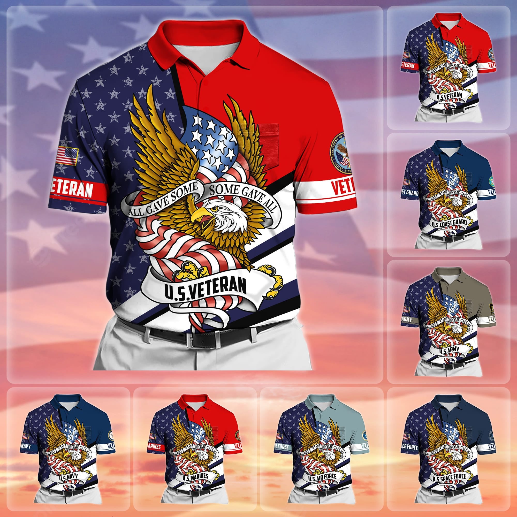 Premium All Gave Some Some Gave All US Veteran Polo Shirt With Pocket