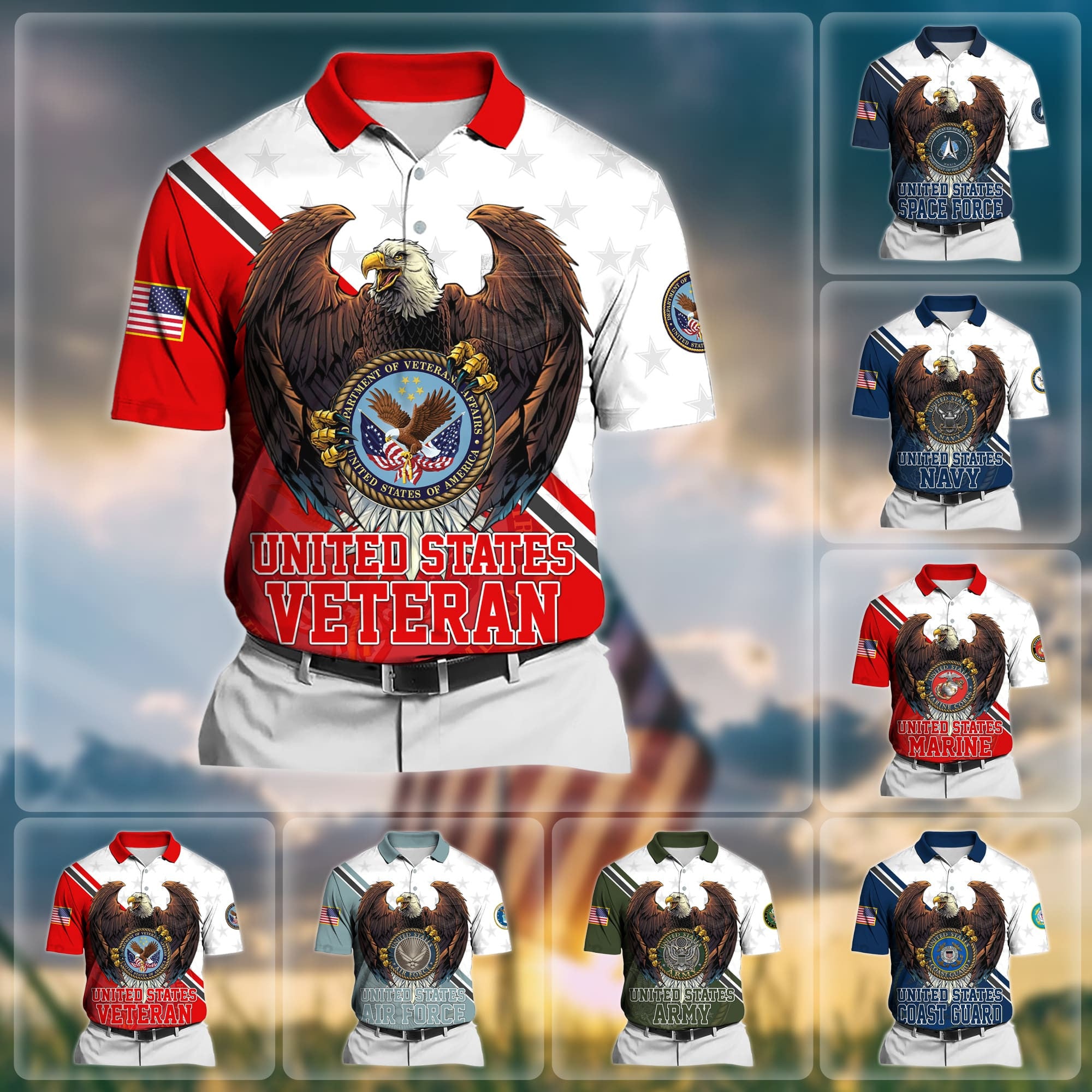 Premium Eagle US Veteran Polo Shirt With Pocket
