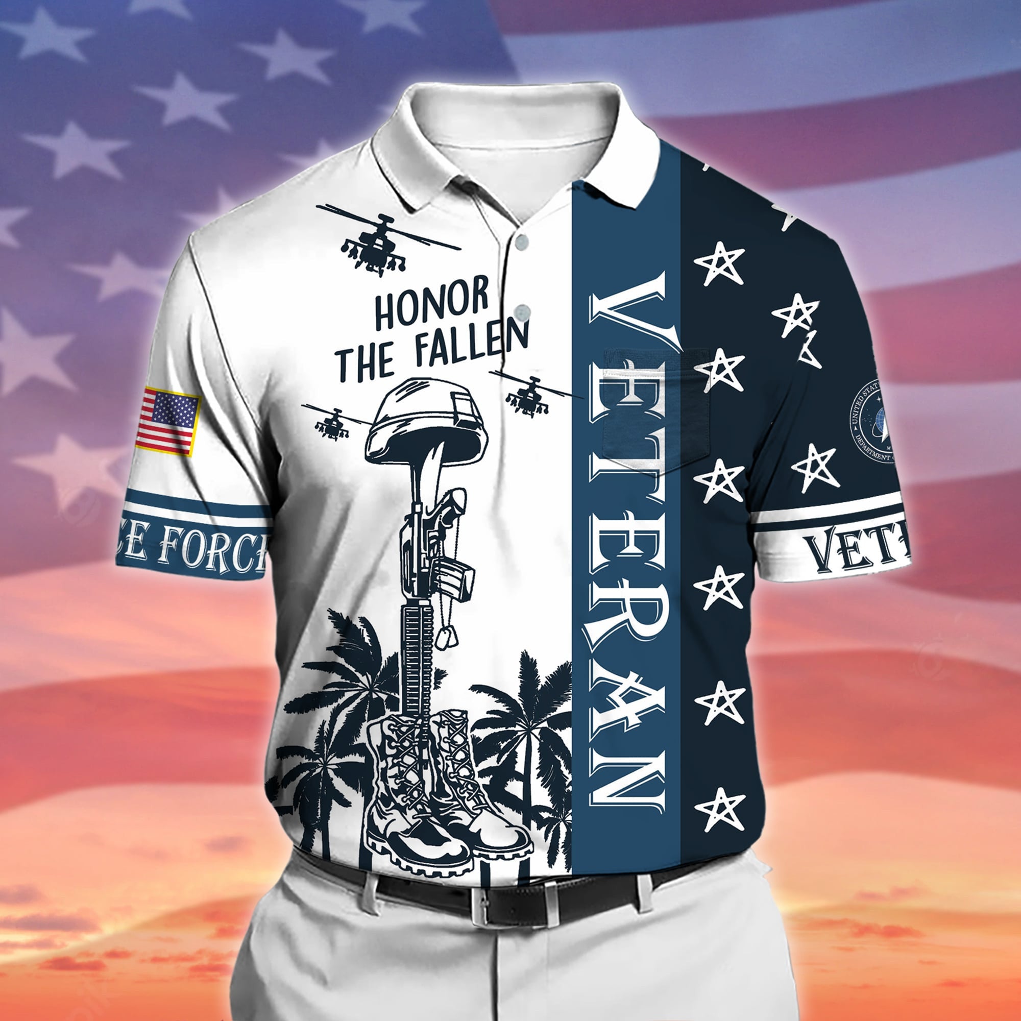 Premium Honor The Fallen US Veteran Polo Shirt With Pocket