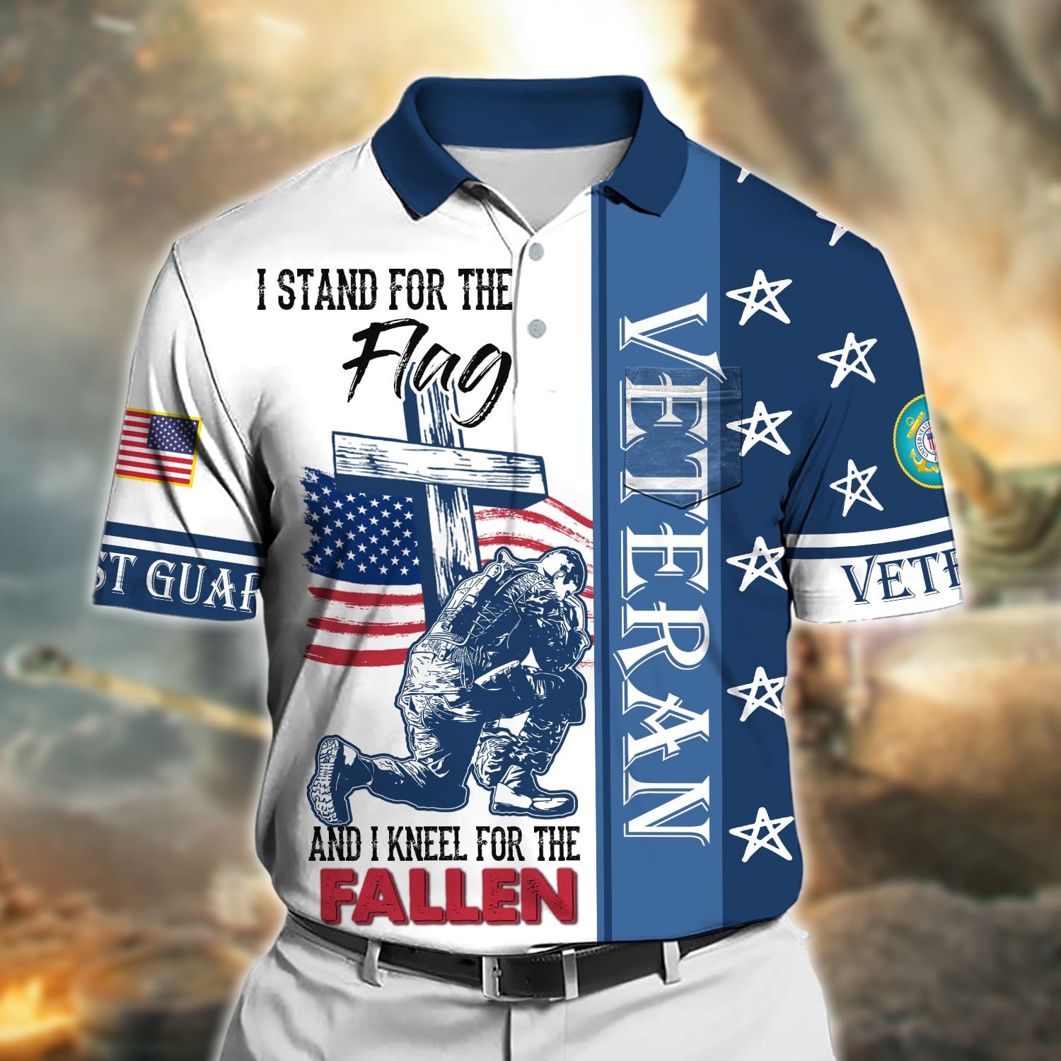 Premium I Stand For The Flag And I Kneel For The Fallen US Veteran Polo Shirt With Pocket
