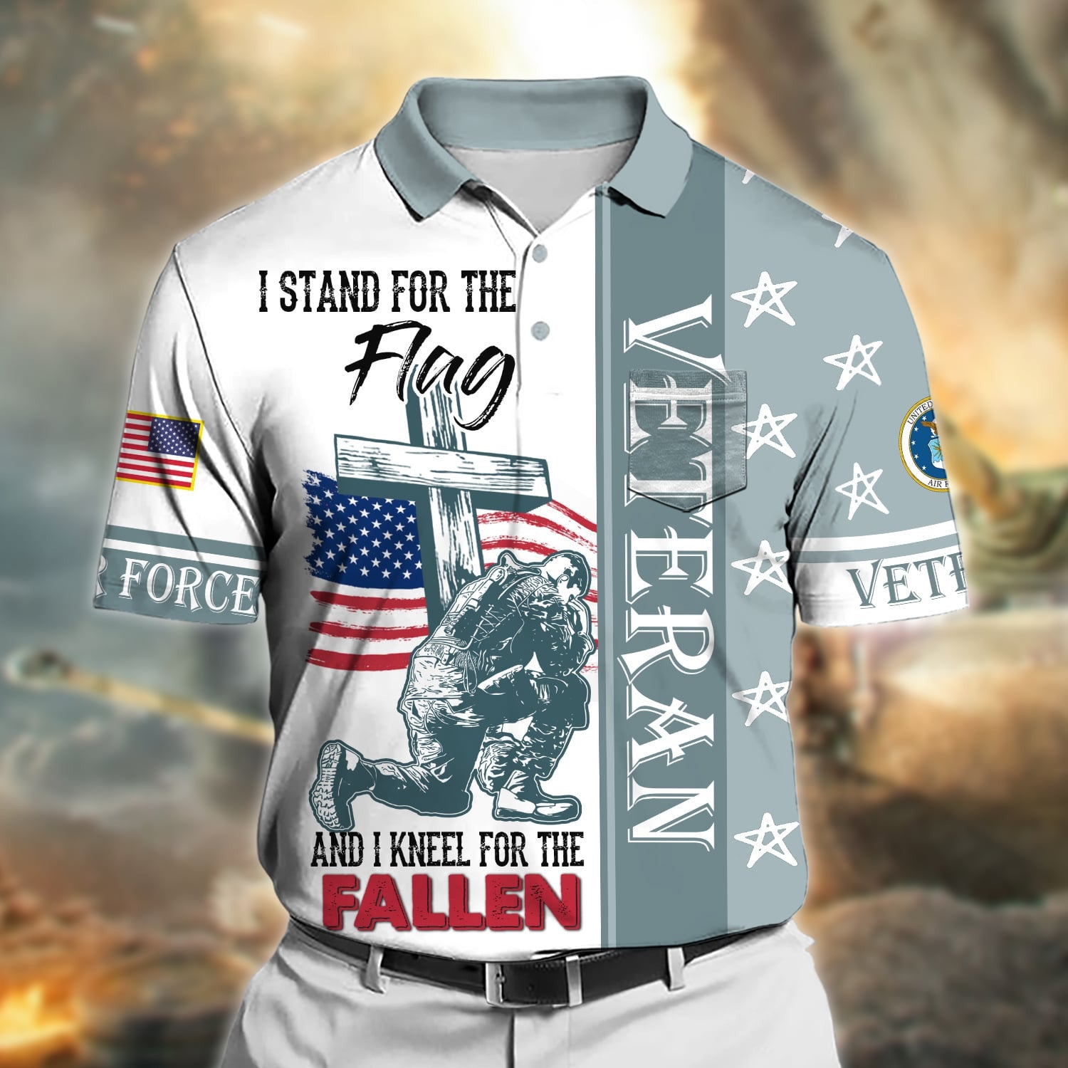 Premium I Stand For The Flag And I Kneel For The Fallen US Veteran Polo Shirt With Pocket