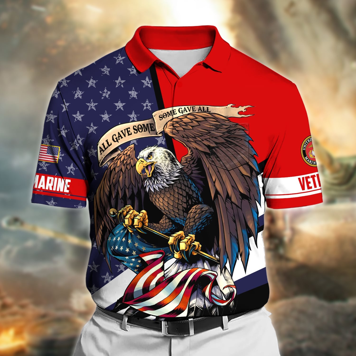 Premium All Gave Some Some Gave All US Veteran Polo Shirt With Pocket