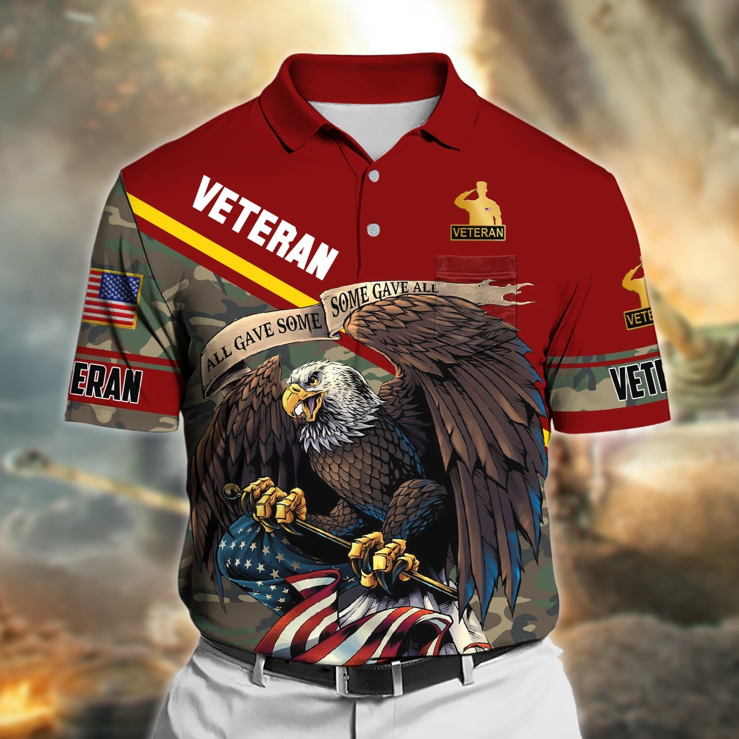Premium All Gave Some Some Gave All US Veteran Polo Shirt With Pocket