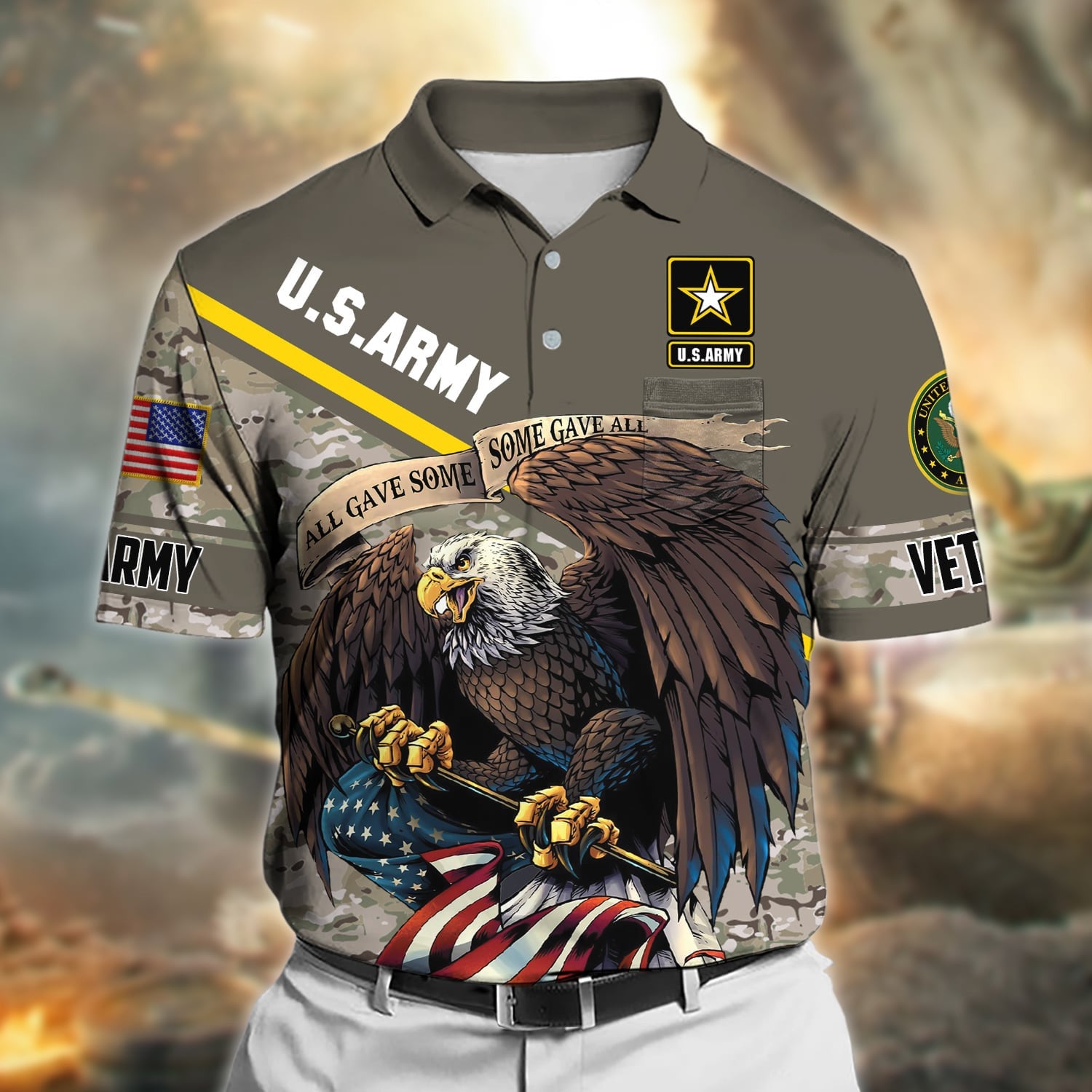 Premium All Gave Some Some Gave All US Veteran Polo Shirt With Pocket