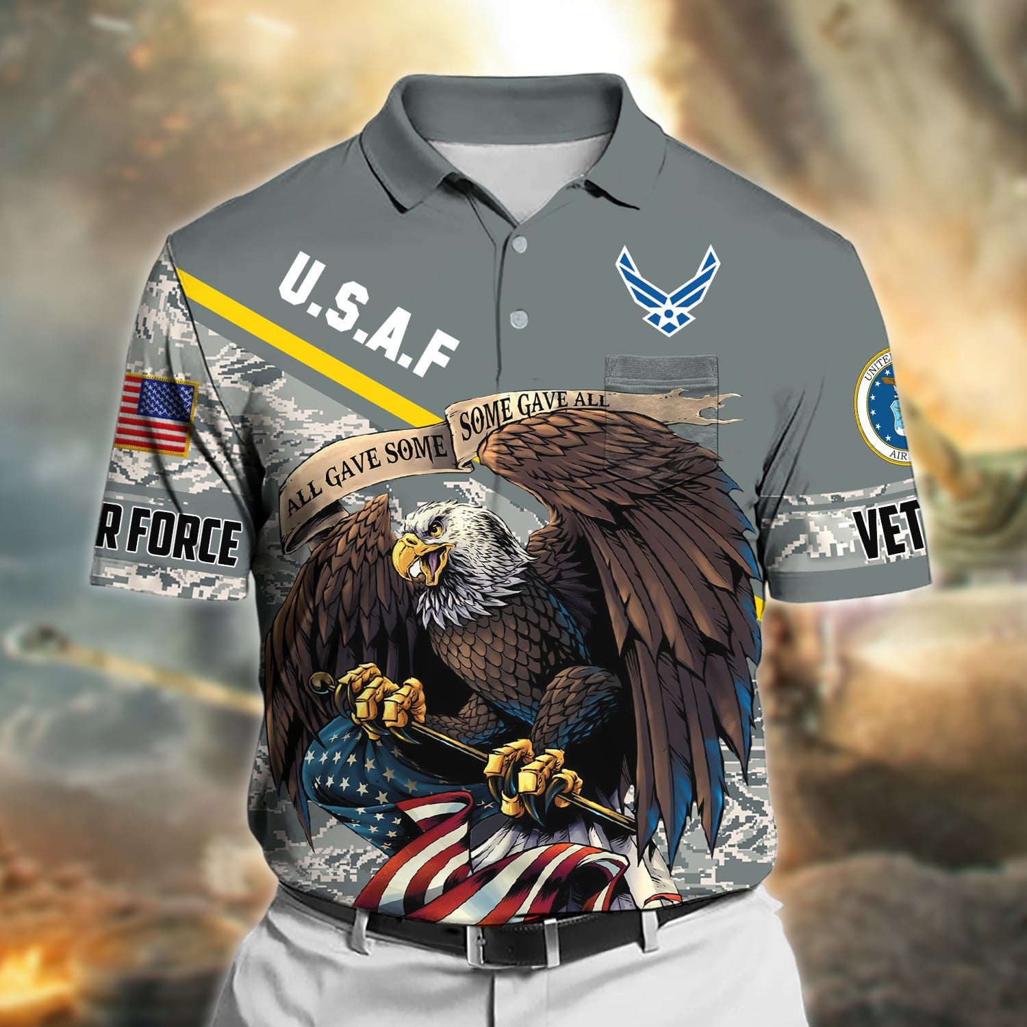 Premium All Gave Some Some Gave All US Veteran Polo Shirt With Pocket