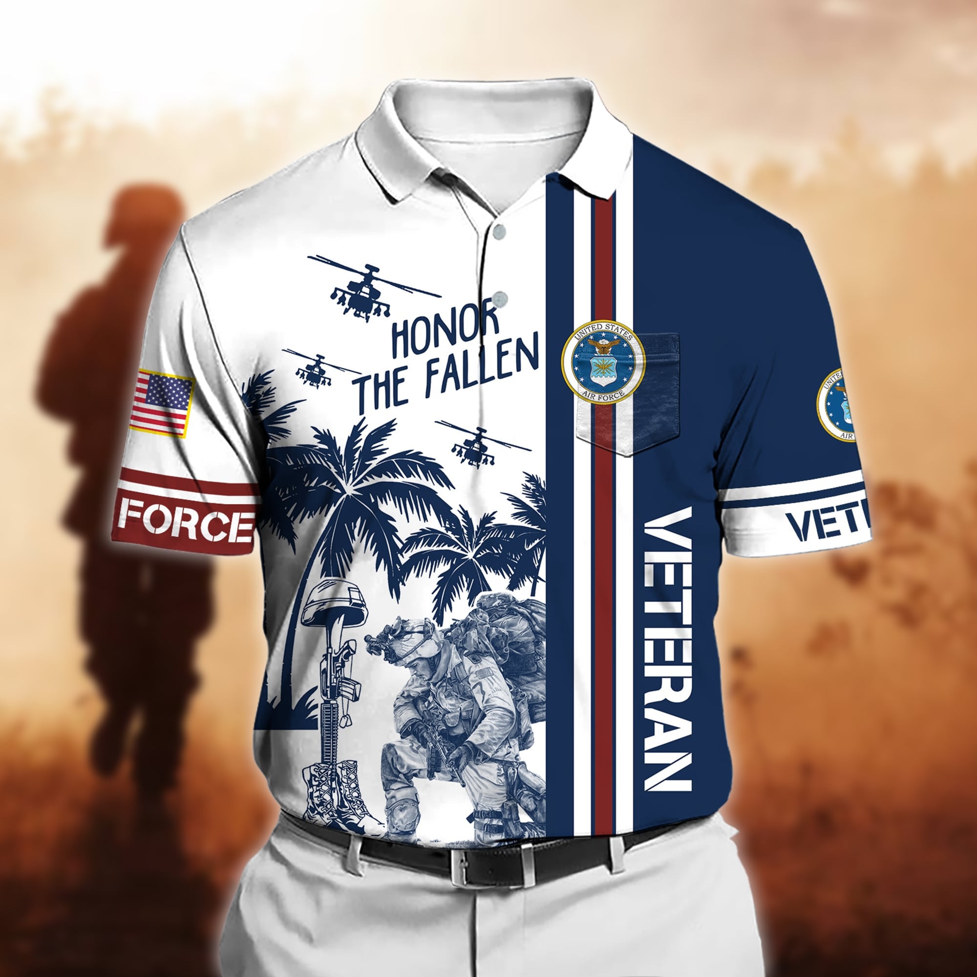 Premium Honor The Fallen US Veteran Polo Shirt With Pocket