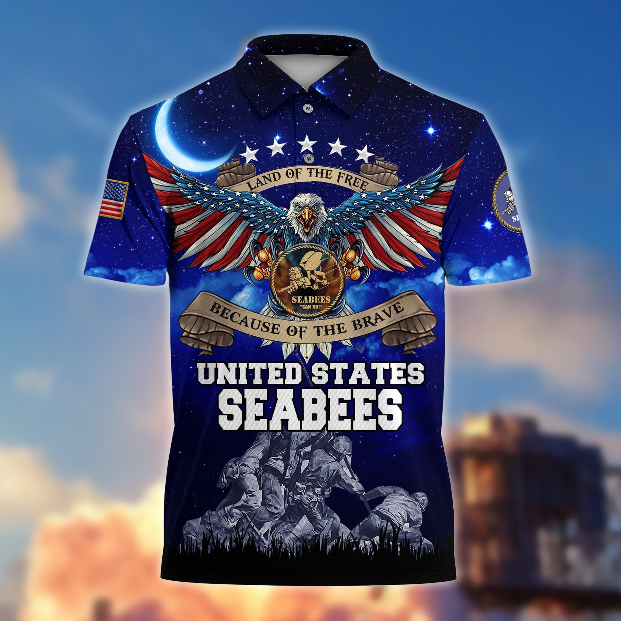 Premium Land Of The Free US Veteran Polo Shirt