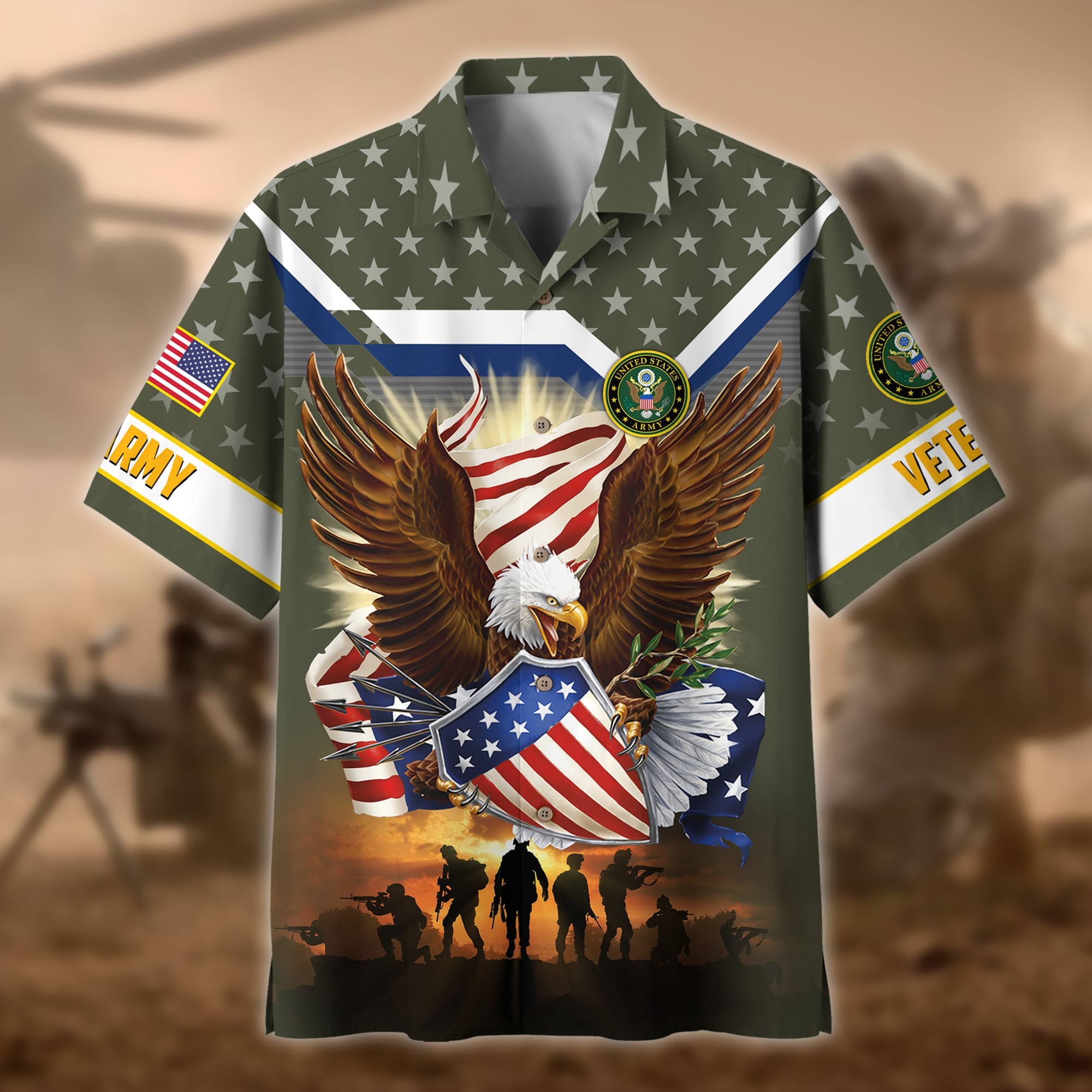 Premium Eagle US Veteran Polo And Hawaii Shirt