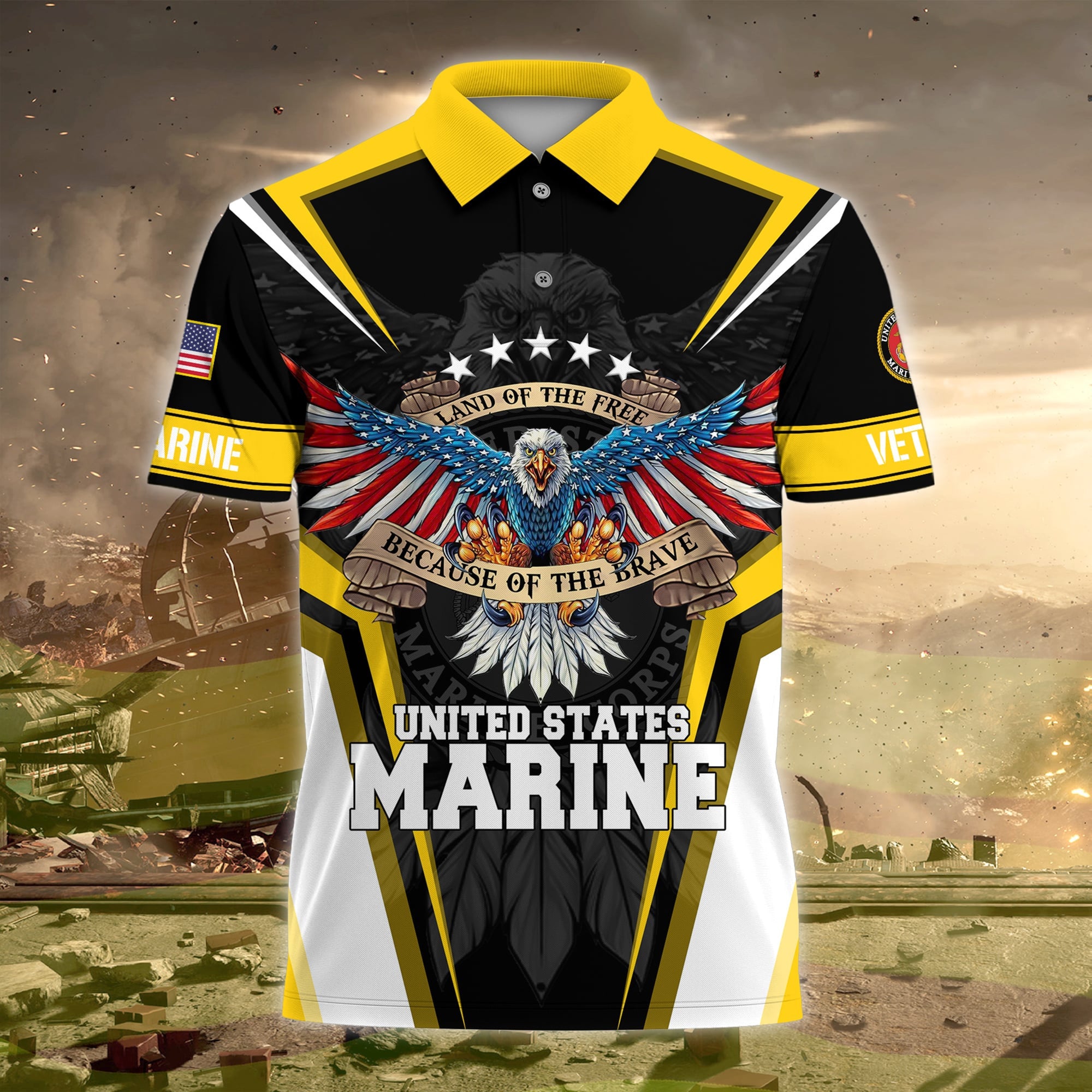 Premium Land Of The Free US Veteran Polo Shirt