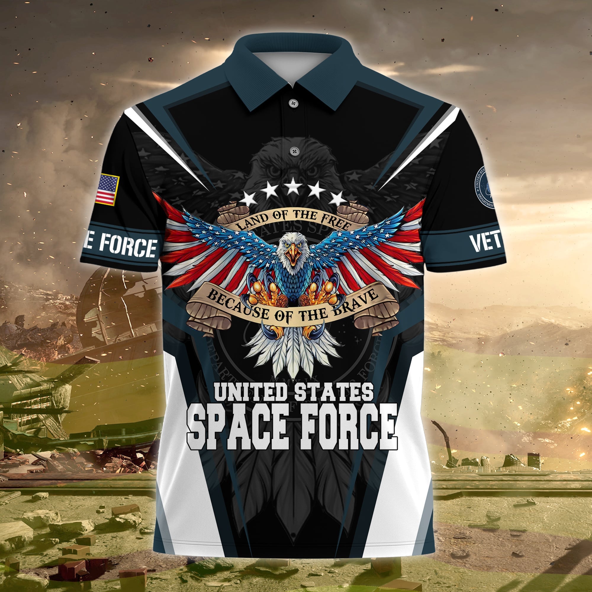 Premium Land Of The Free US Veteran Polo Shirt