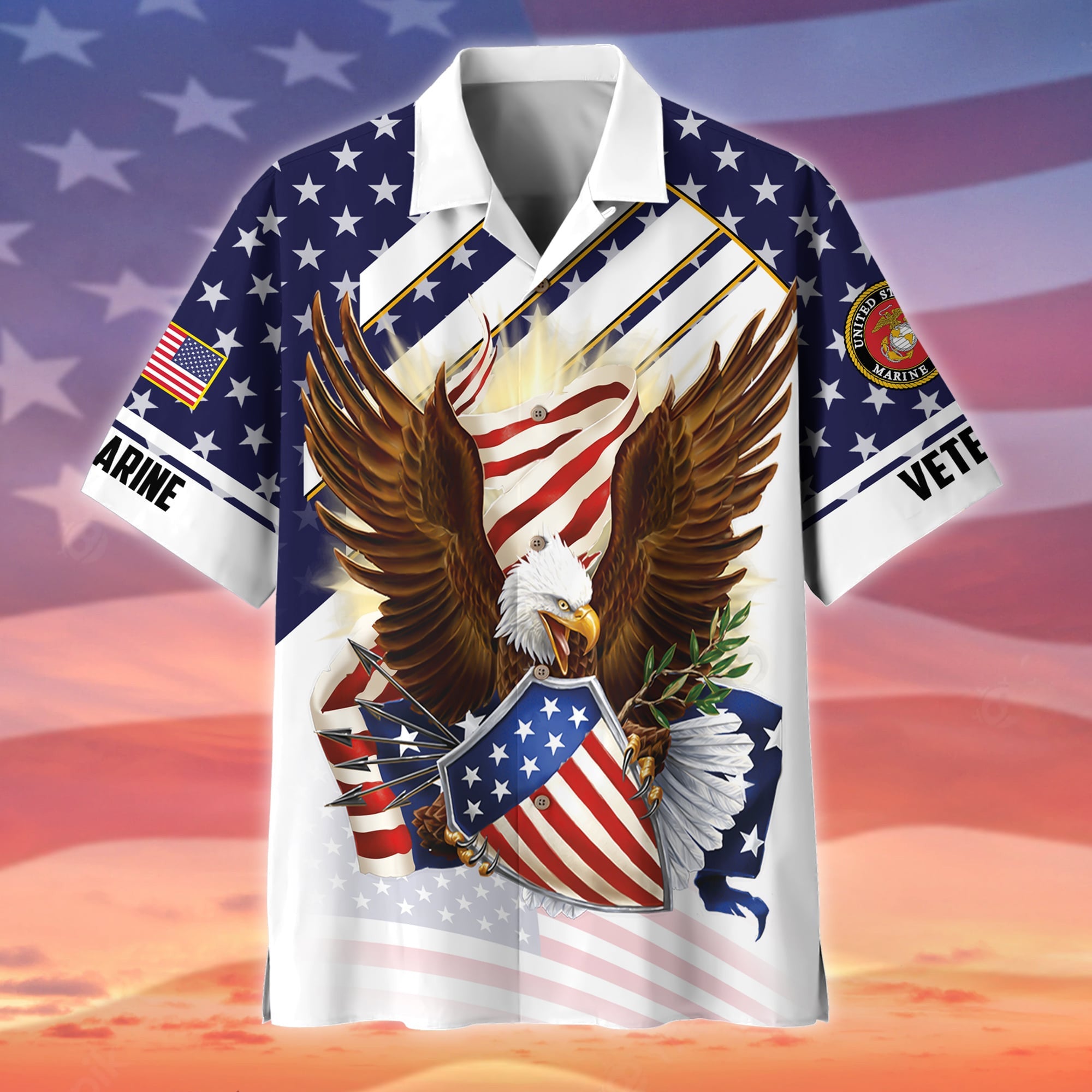 Premium Eagle US Veteran Polo And Hawaii Shirt