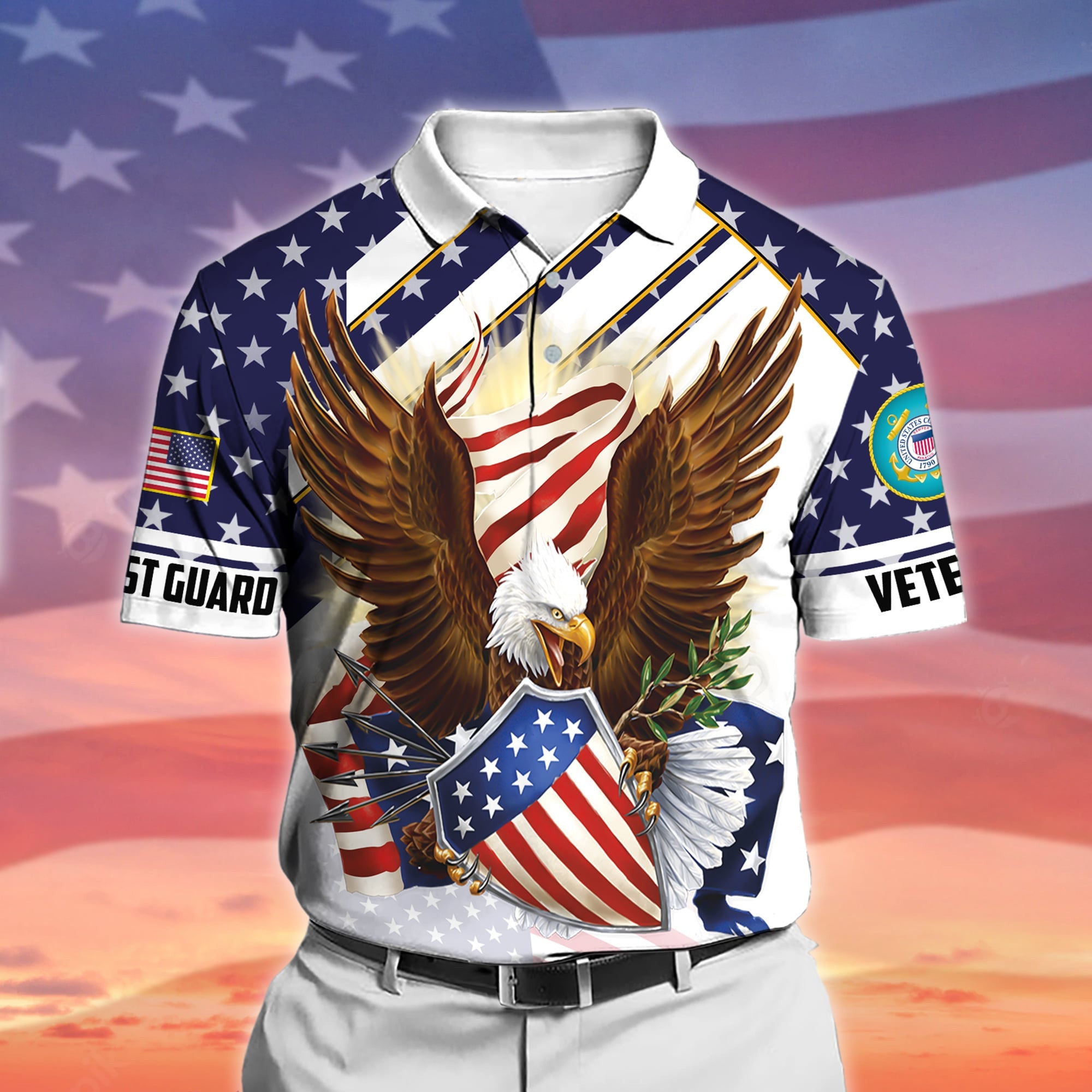 Premium Eagle US Veteran Polo And Hawaii Shirt