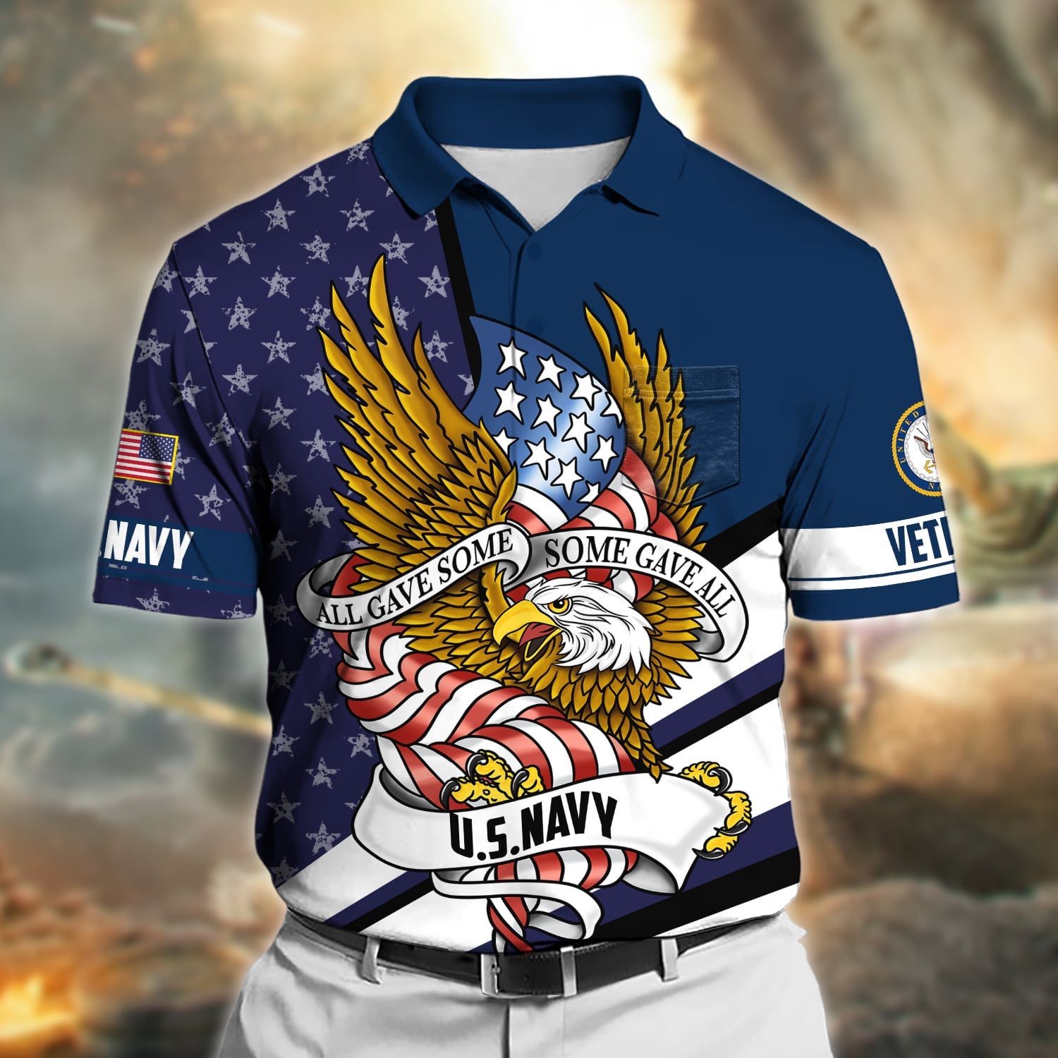 Premium All Gave Some Some Gave All US Veteran Polo Shirt With Pocket