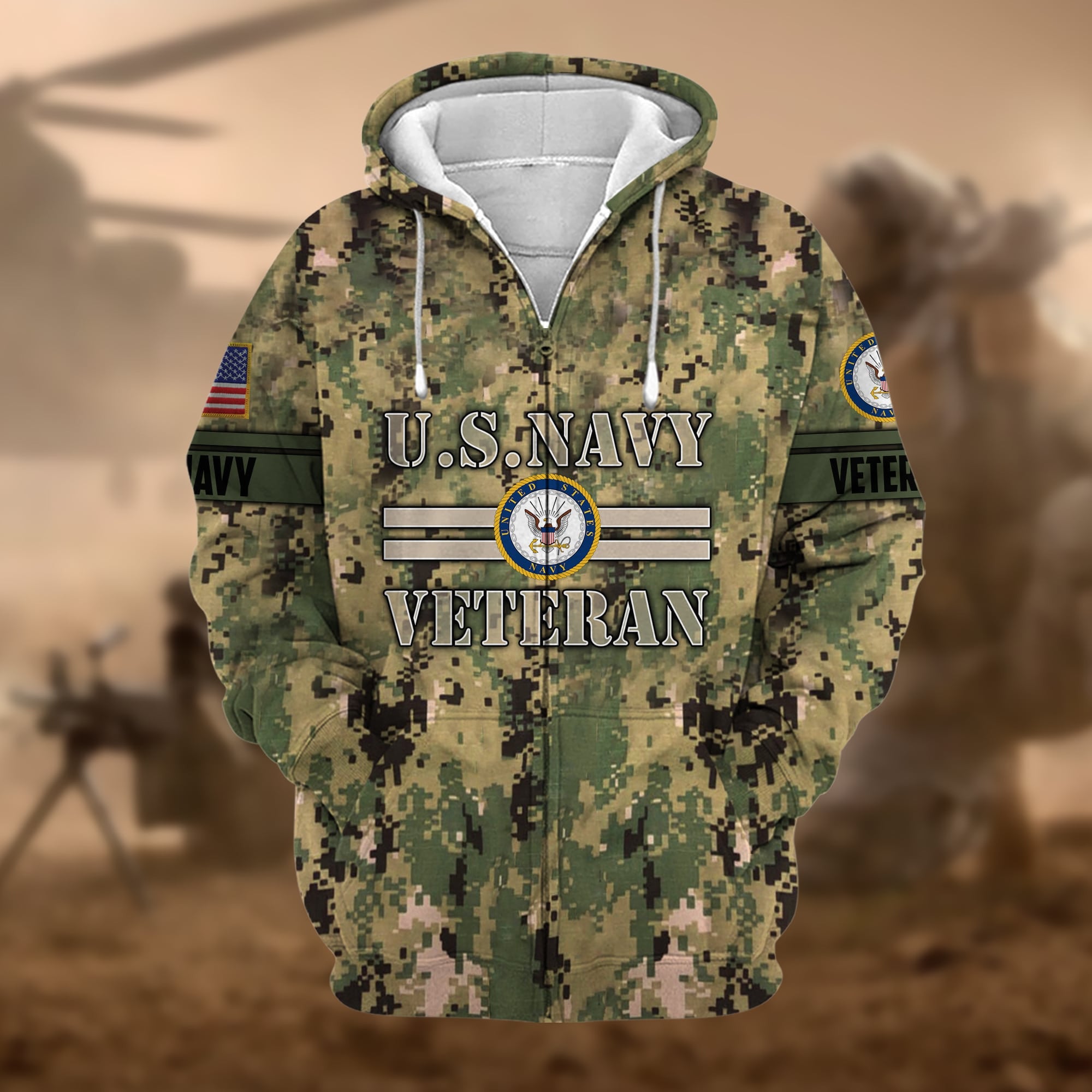 Premium Camo Soldiers US Veteran Zip Hoodie