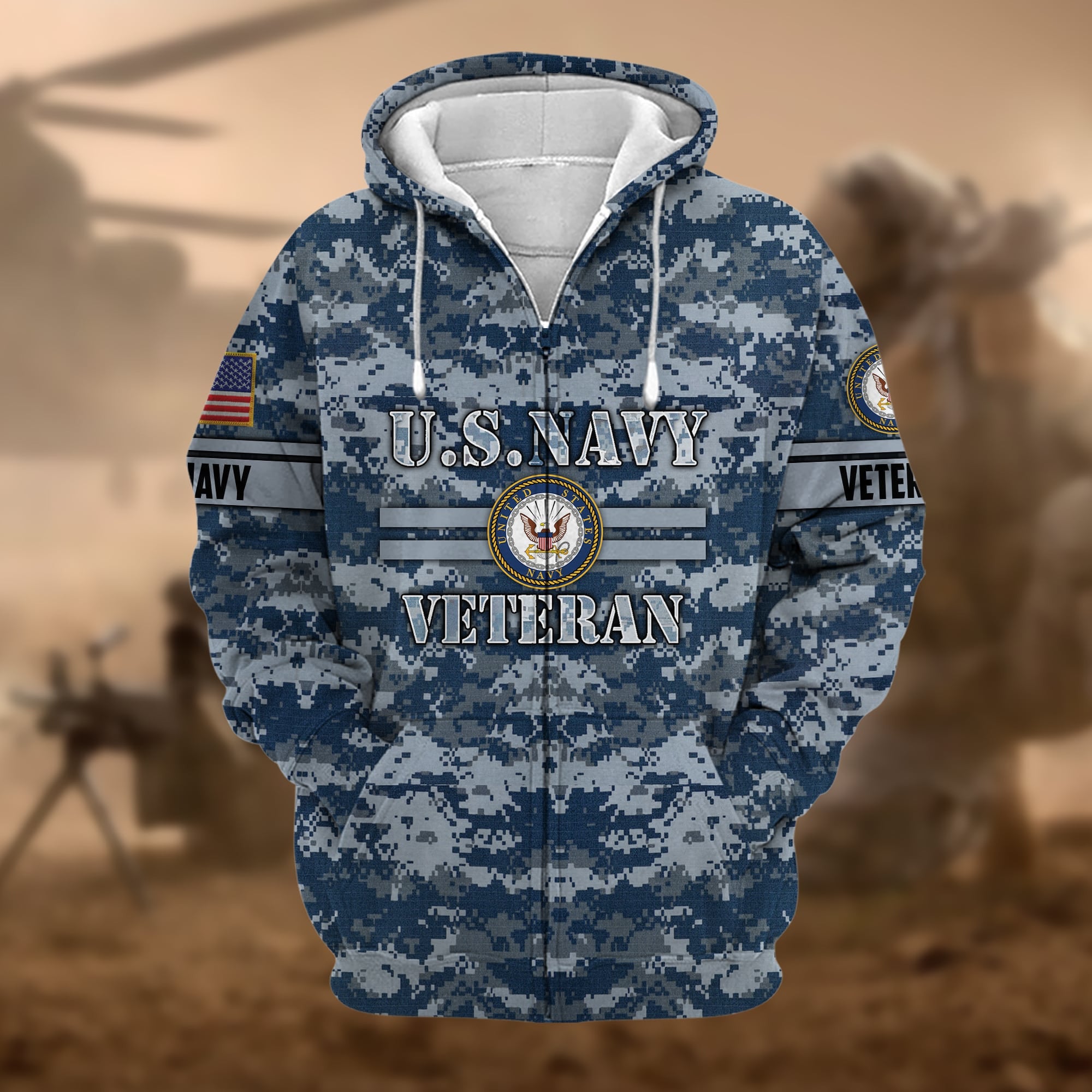 Premium Camo Soldiers US Veteran Zip Hoodie