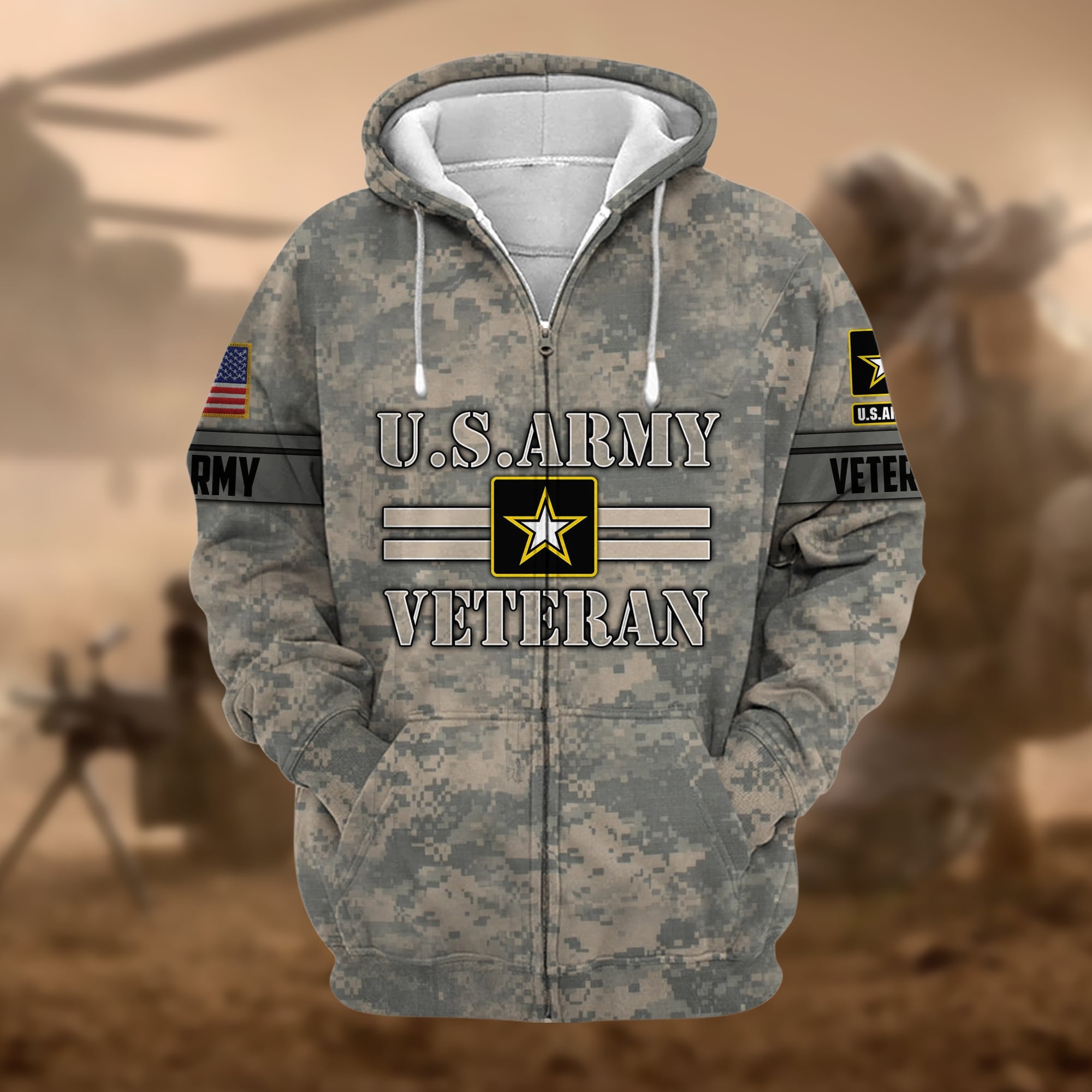 Premium Camo Soldiers US Veteran Zip Hoodie