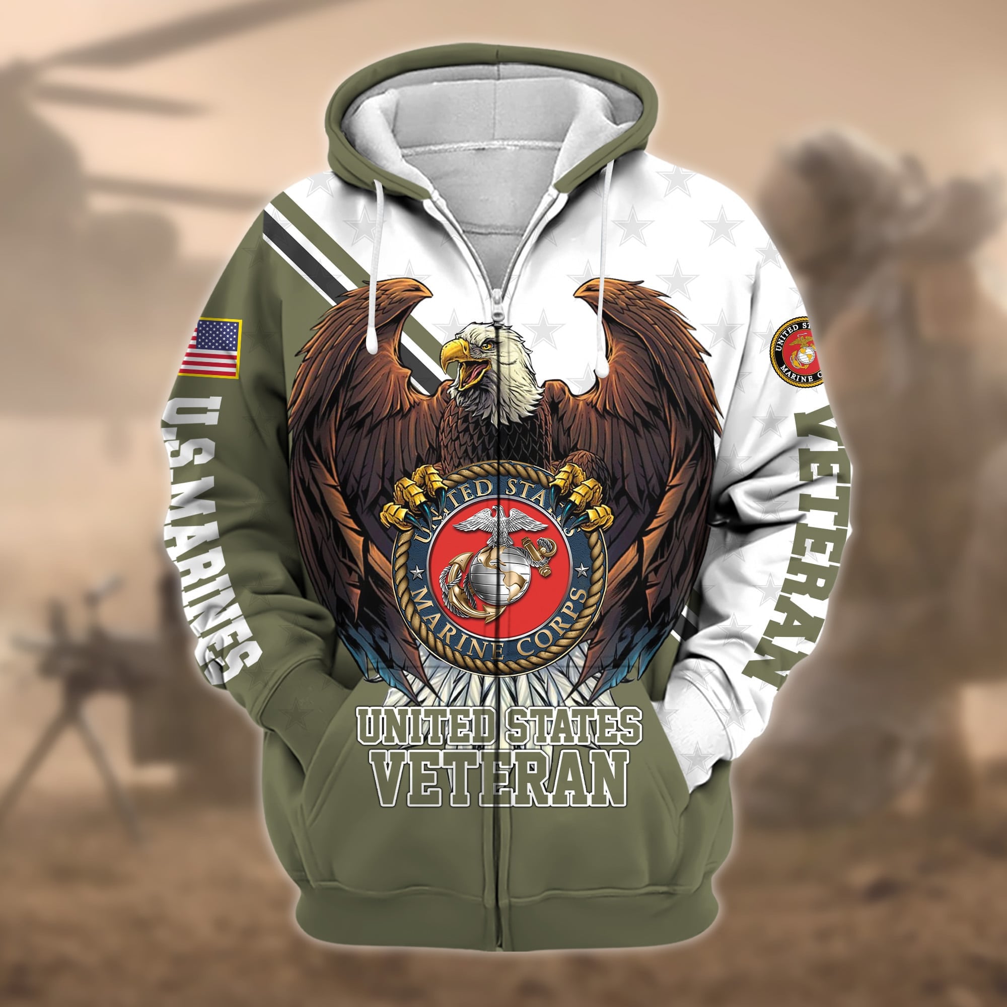 Premium Eagle US Veteran Zip Hoodie