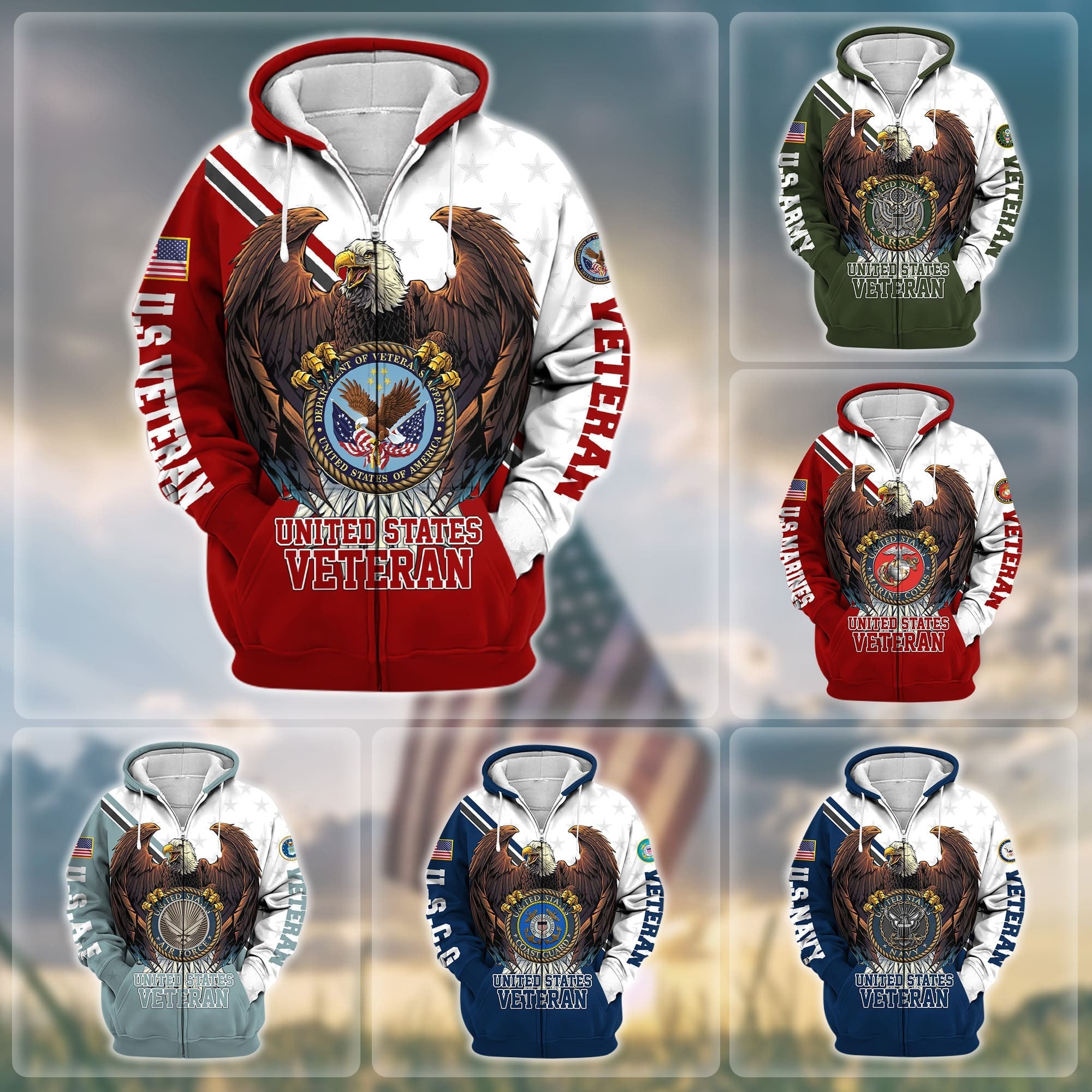 Premium Eagle US Veteran Zip Hoodie