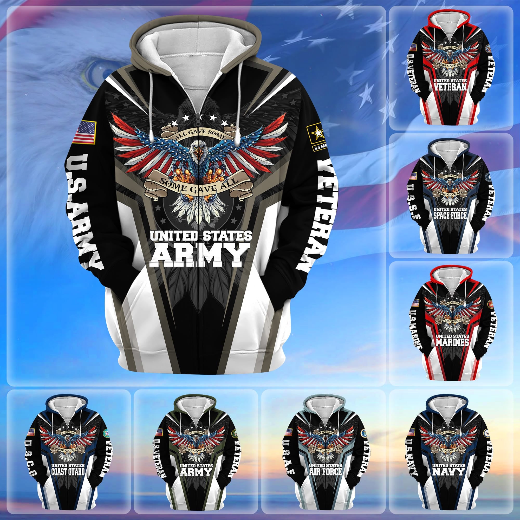 Premium All Gave Some Some Gave All US Veteran Zip Hoodie