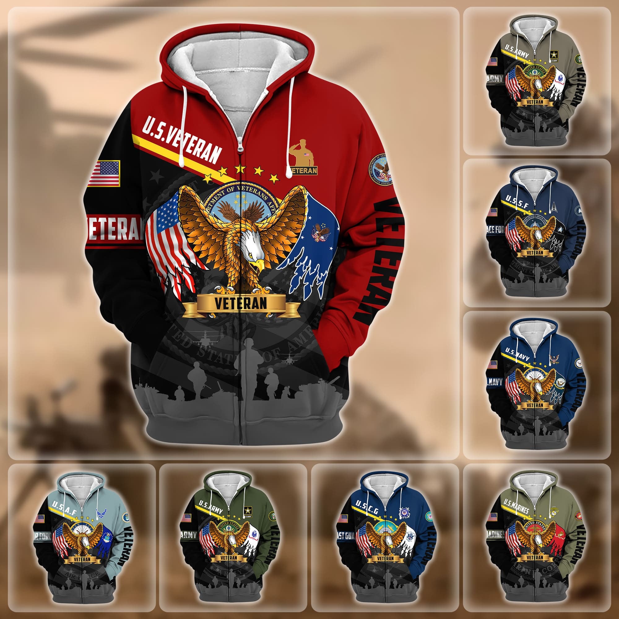 Premium Proudly Served US Veteran Zip Hoodie