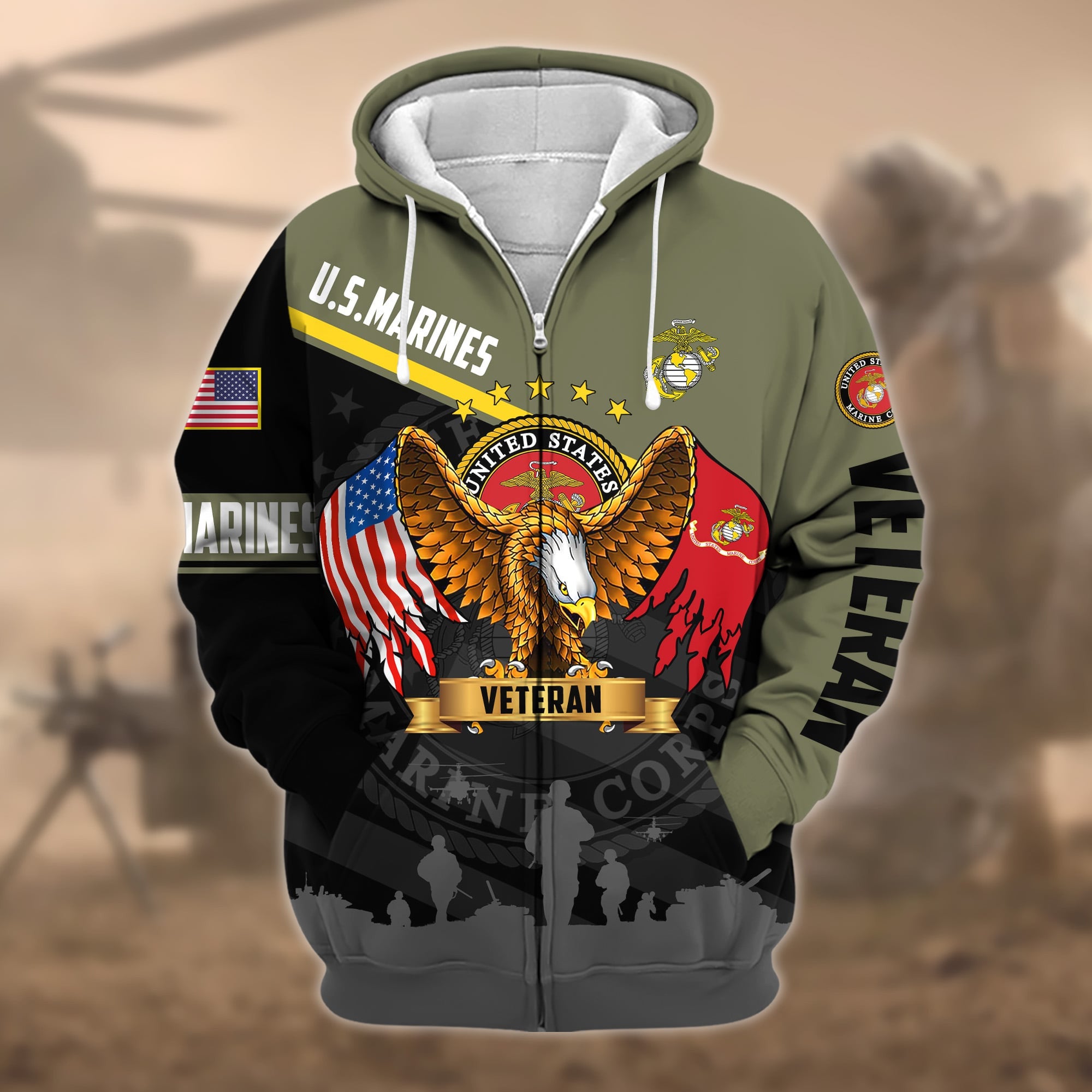 Premium Proudly Served US Veteran Zip Hoodie