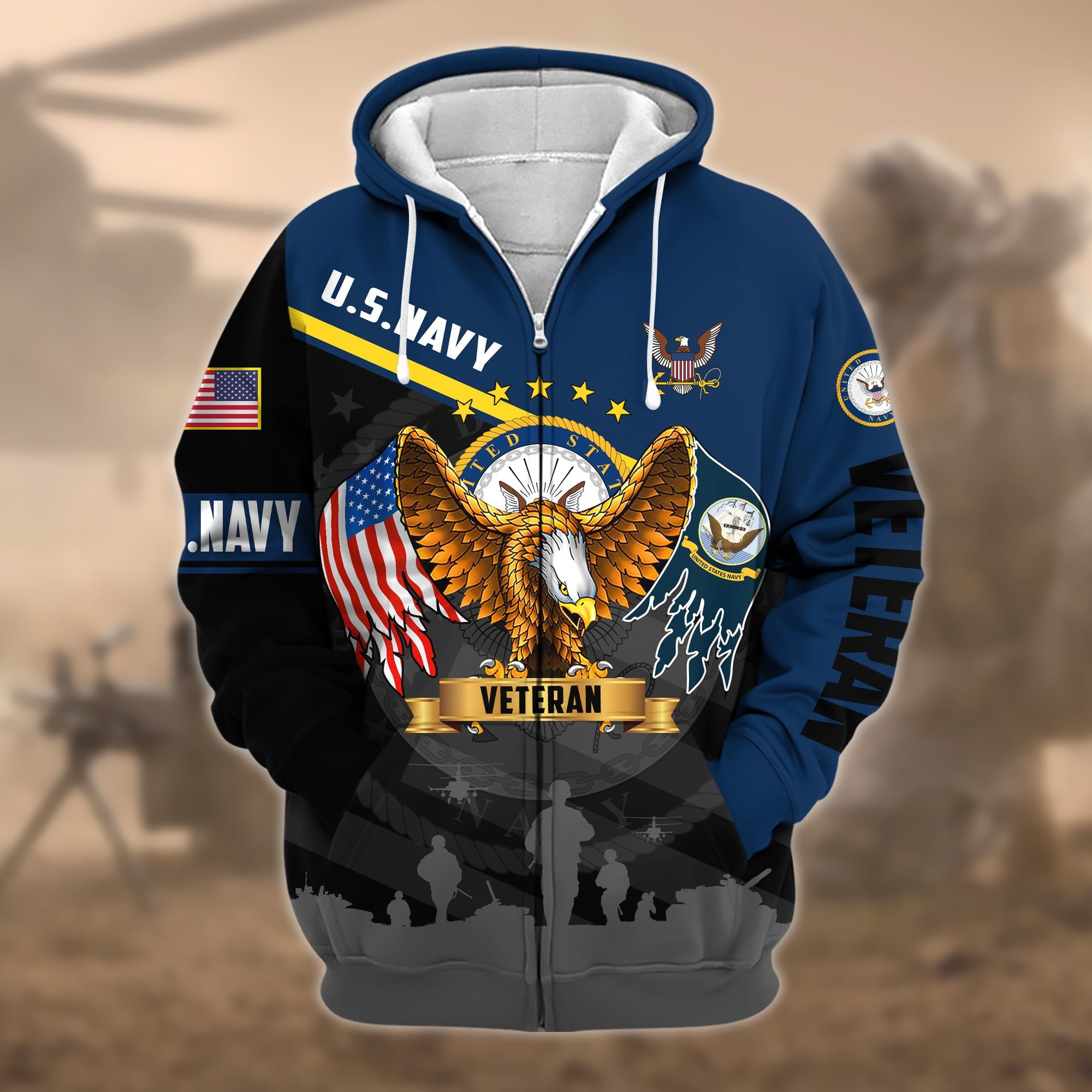 Premium Proudly Served US Veteran Zip Hoodie