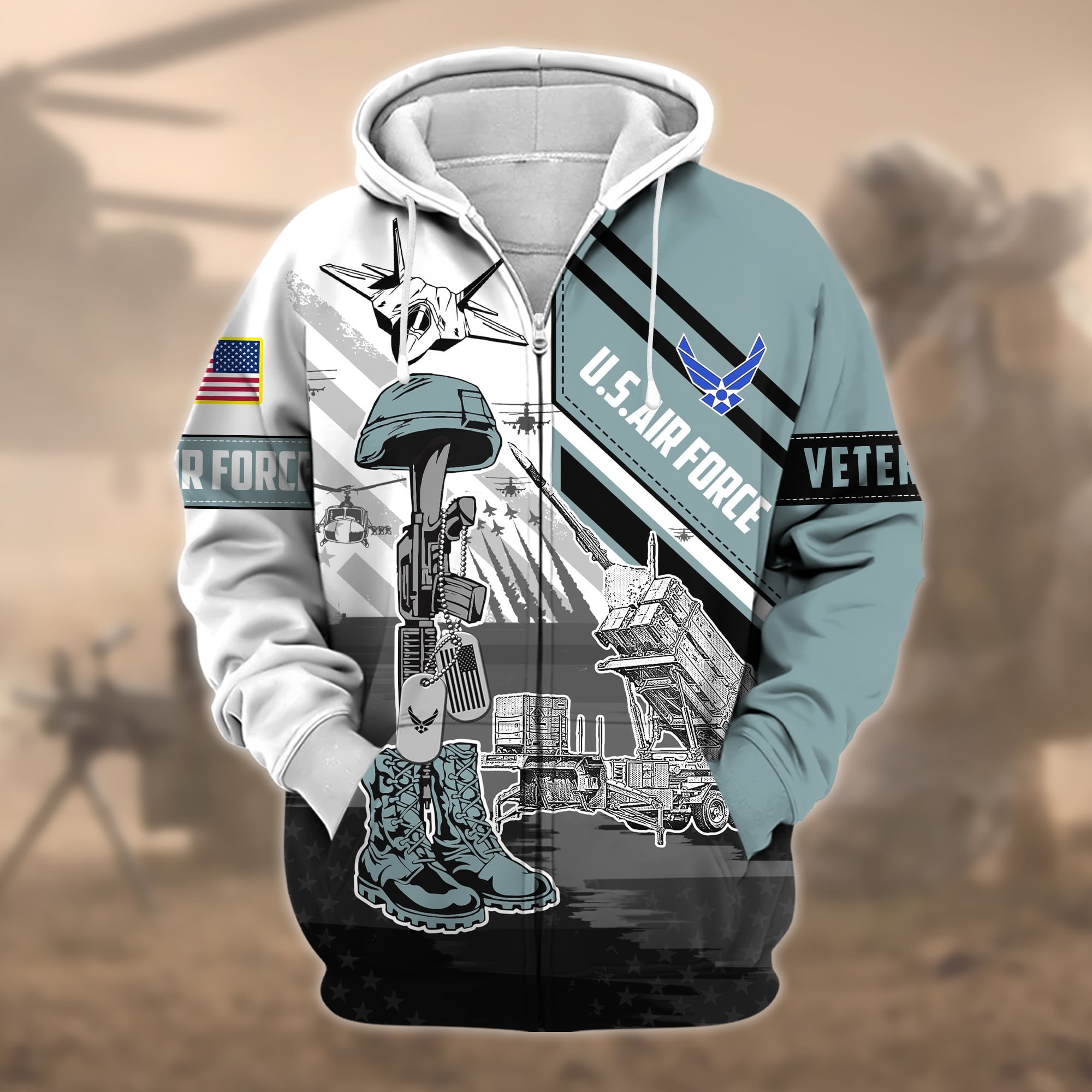 Premium Honoring All Who Served US Veteran Zip Hoodie