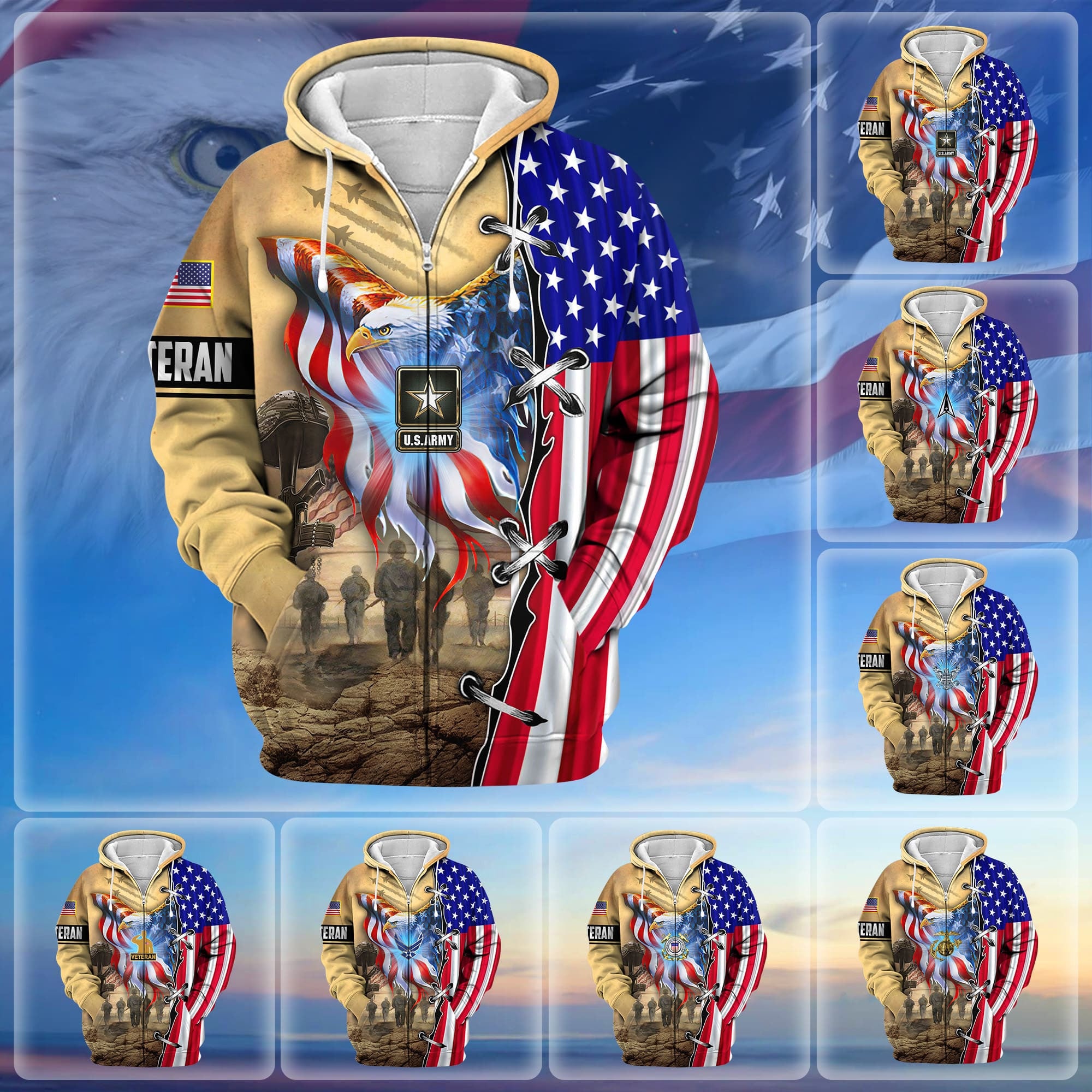 Premium Honoring All Who Served US Veteran Zip Hoodie
