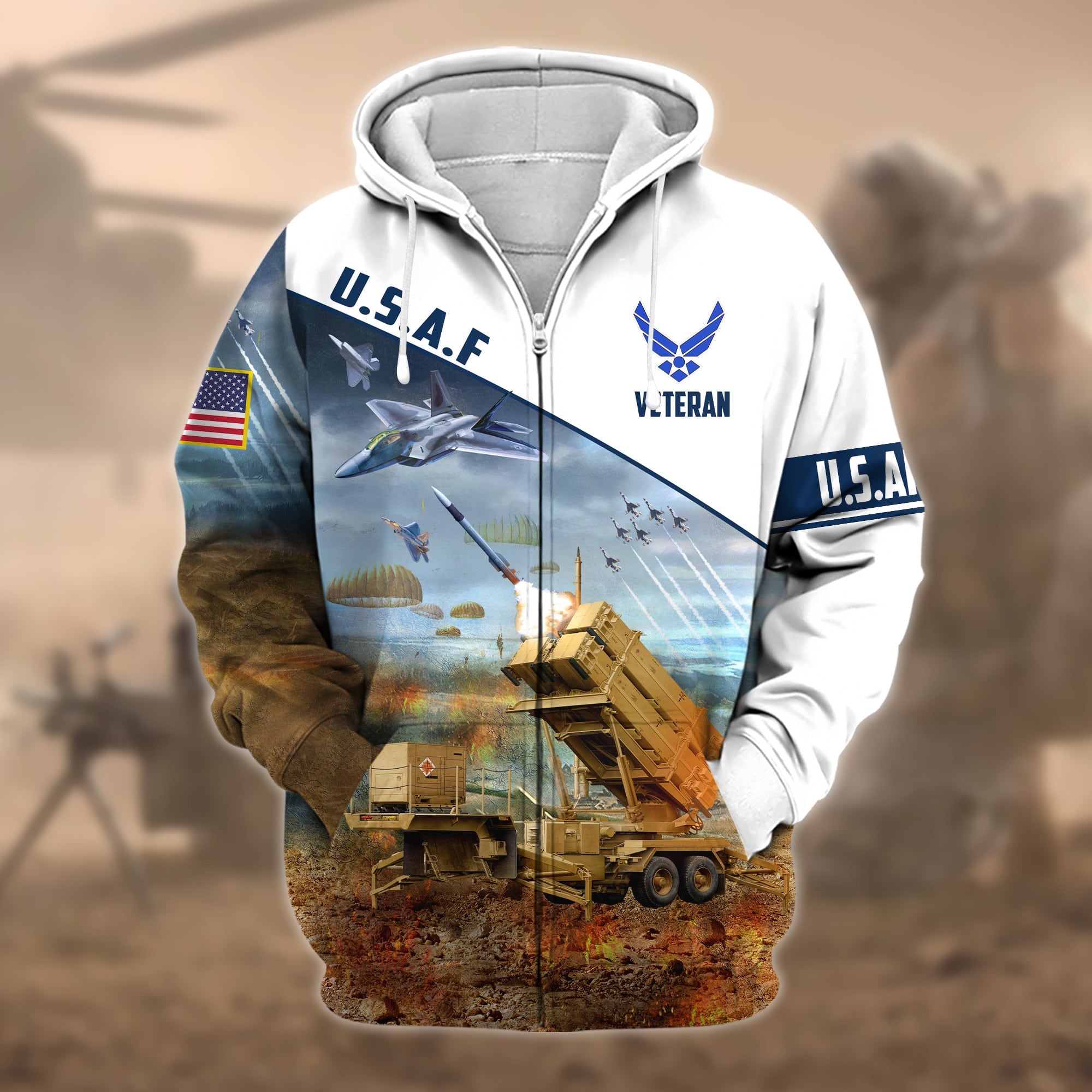 Premium Proudly Served US Veteran Zip Hoodie