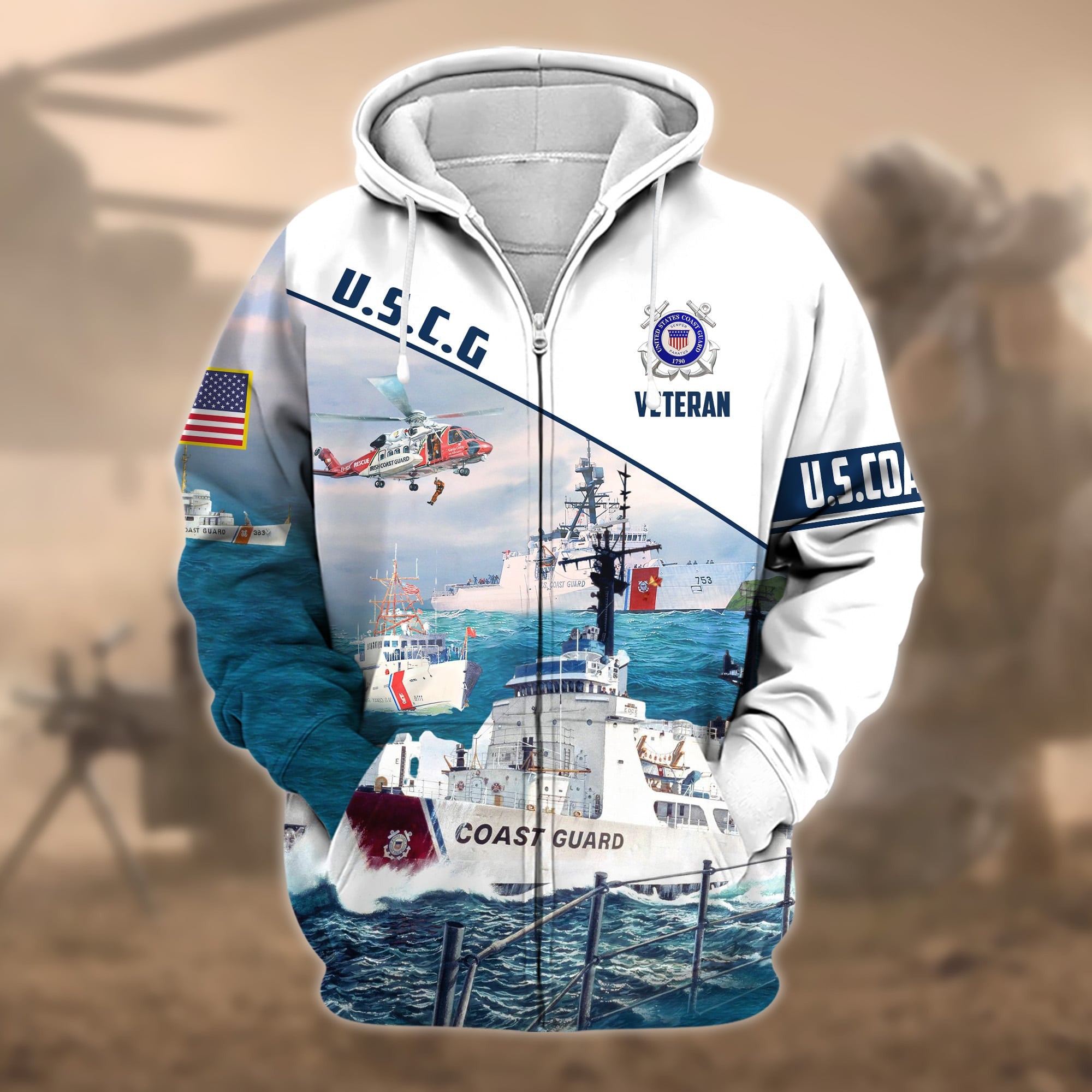 Premium Proudly Served US Veteran Zip Hoodie